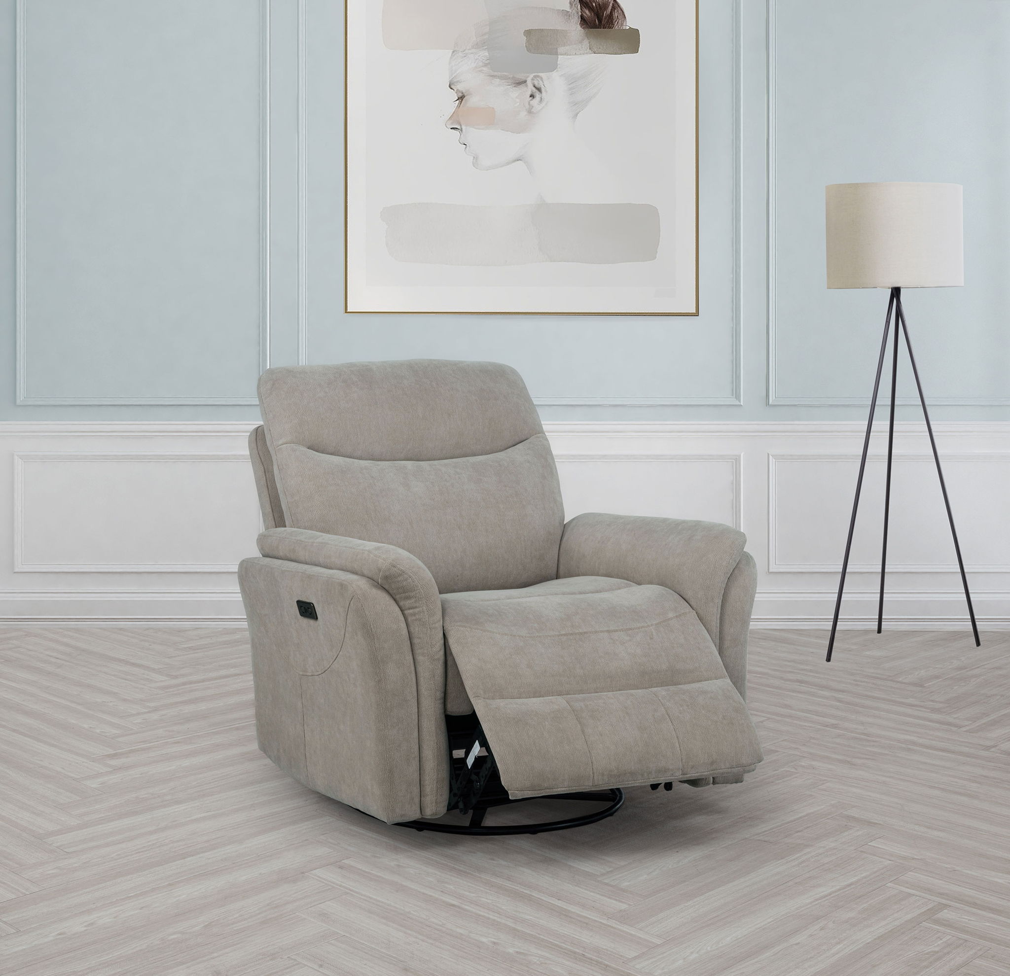 Adler Upholstered Power Swivel Glider Recliner Greige by Unique Piece Furniture
