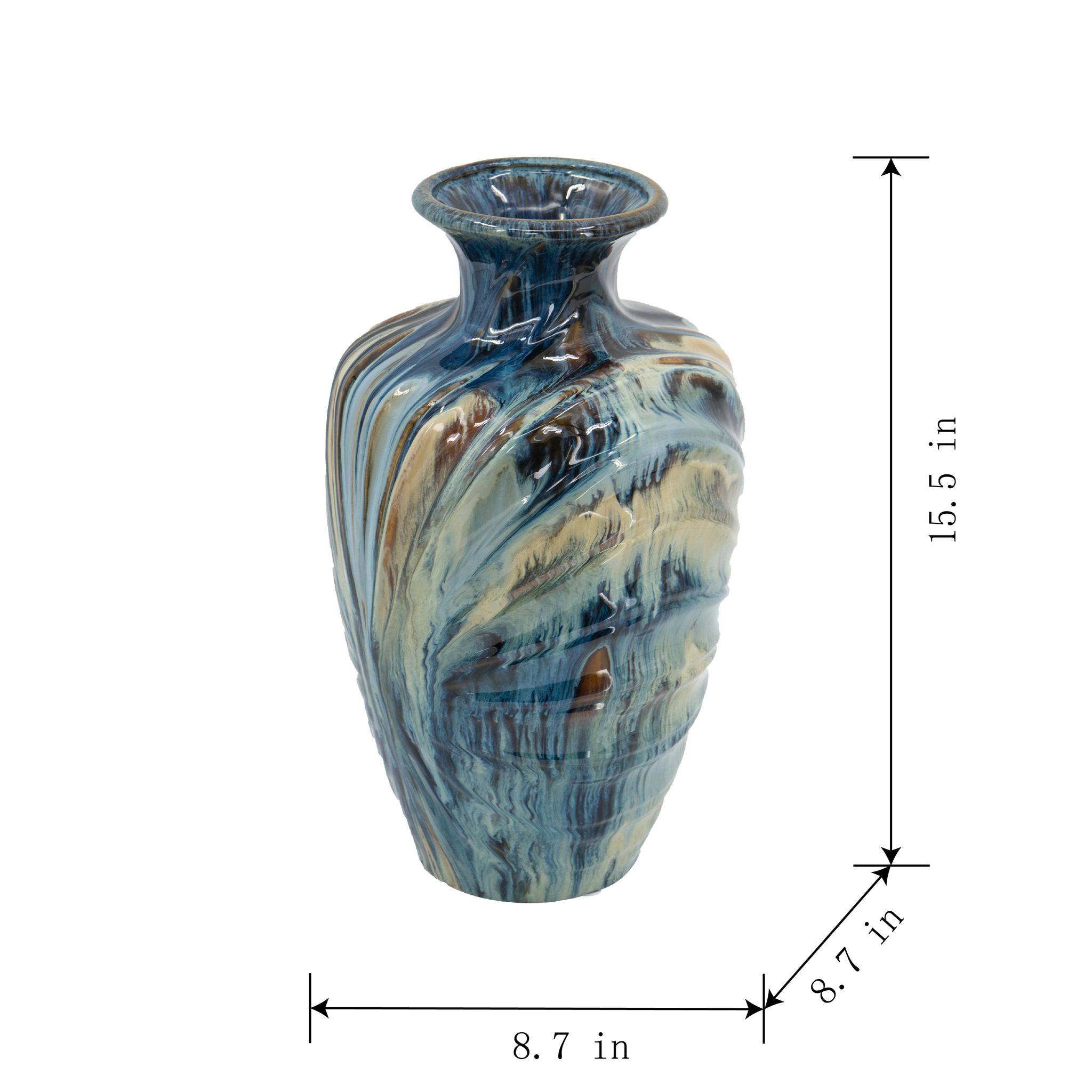 D8.7x15.5' Blue and Brown Reactive Glazed Vase by HouseOfZazla