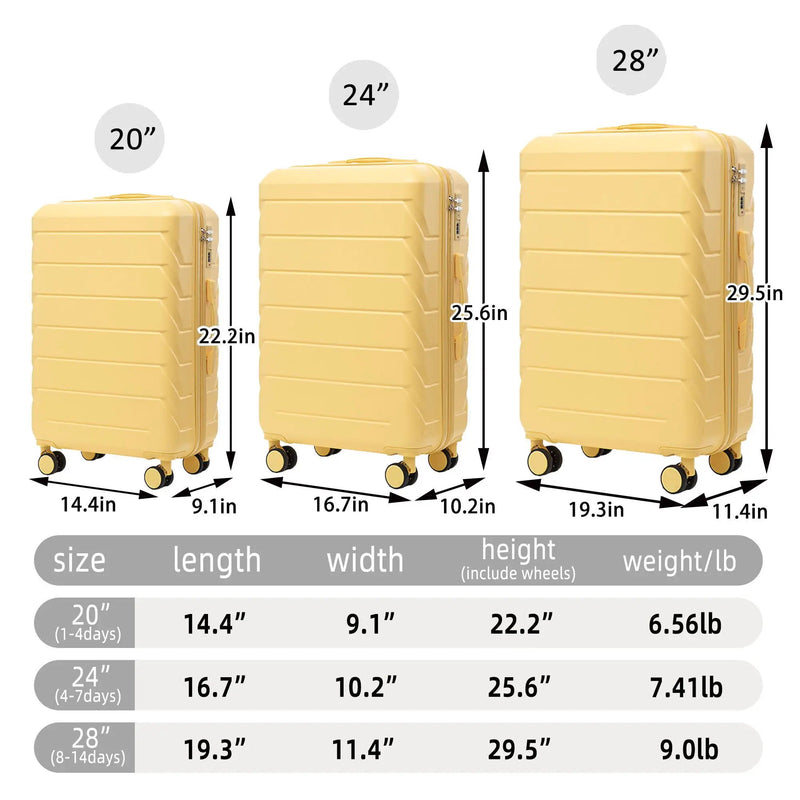 3 Pieces Set 20" / 24" / 28" Spinner Wheel Luggage With Combination Lock by HouseOfZazla