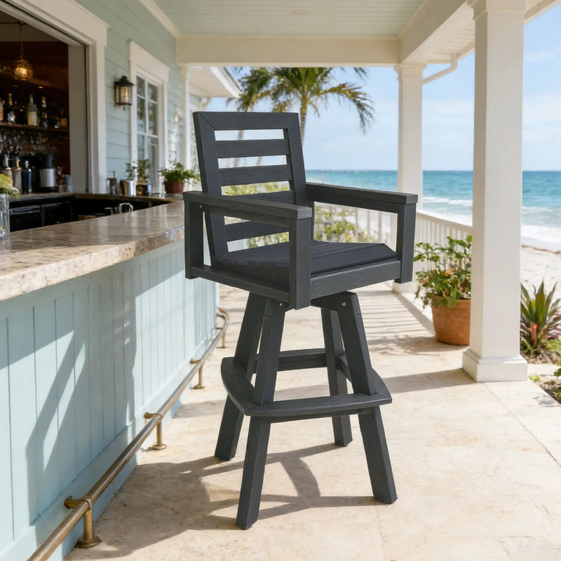Outdoor Swivel Bar Chair, Ladderback With Wide & Thickened Frame by HouseOfZazla