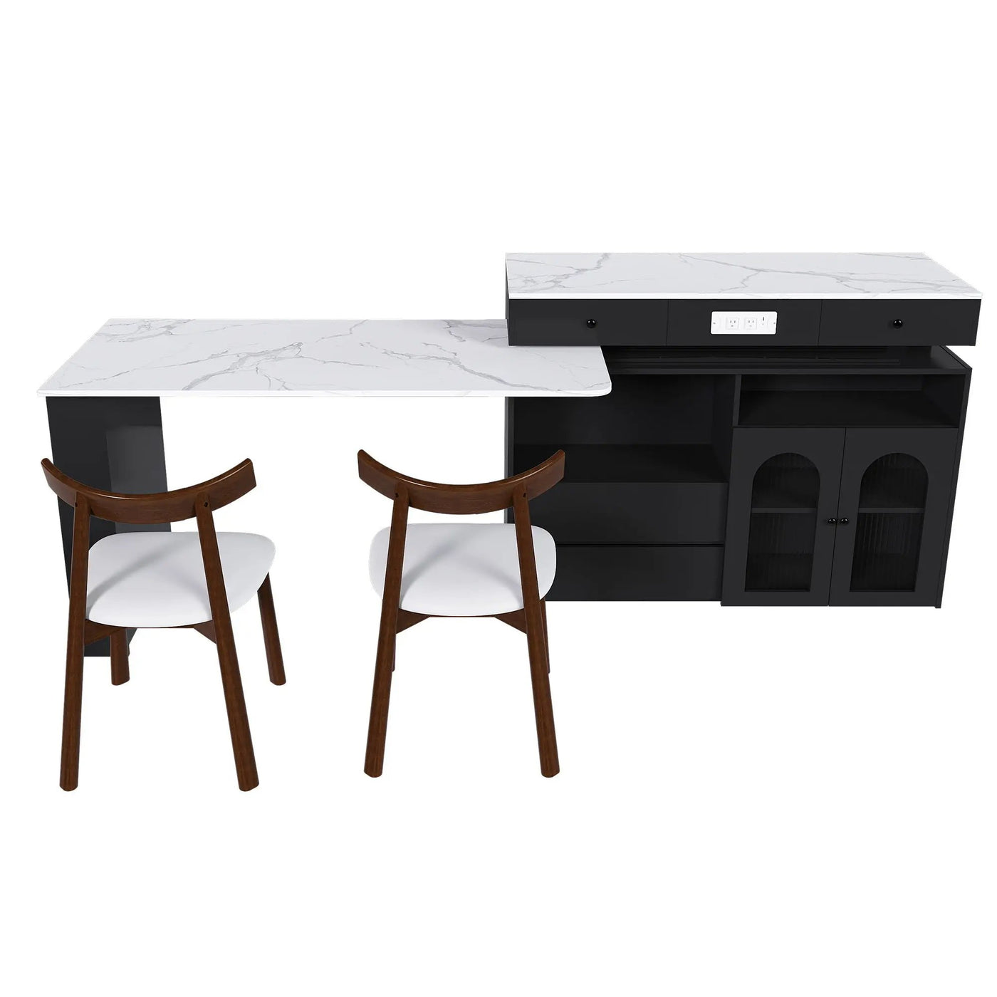 Retro Kitchen Island Set With Chairs, Extendable & Rotating Table, 4 Drawers & Door Cabinets by Unique Piece Furniture