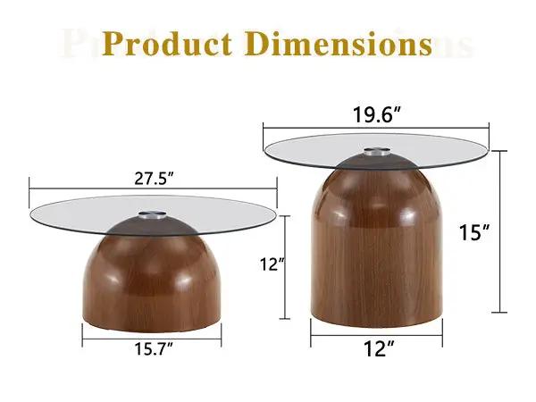 Nesting Coffee Table Set of 2 with Glass Desktop in Walnut by HouseOfZazla