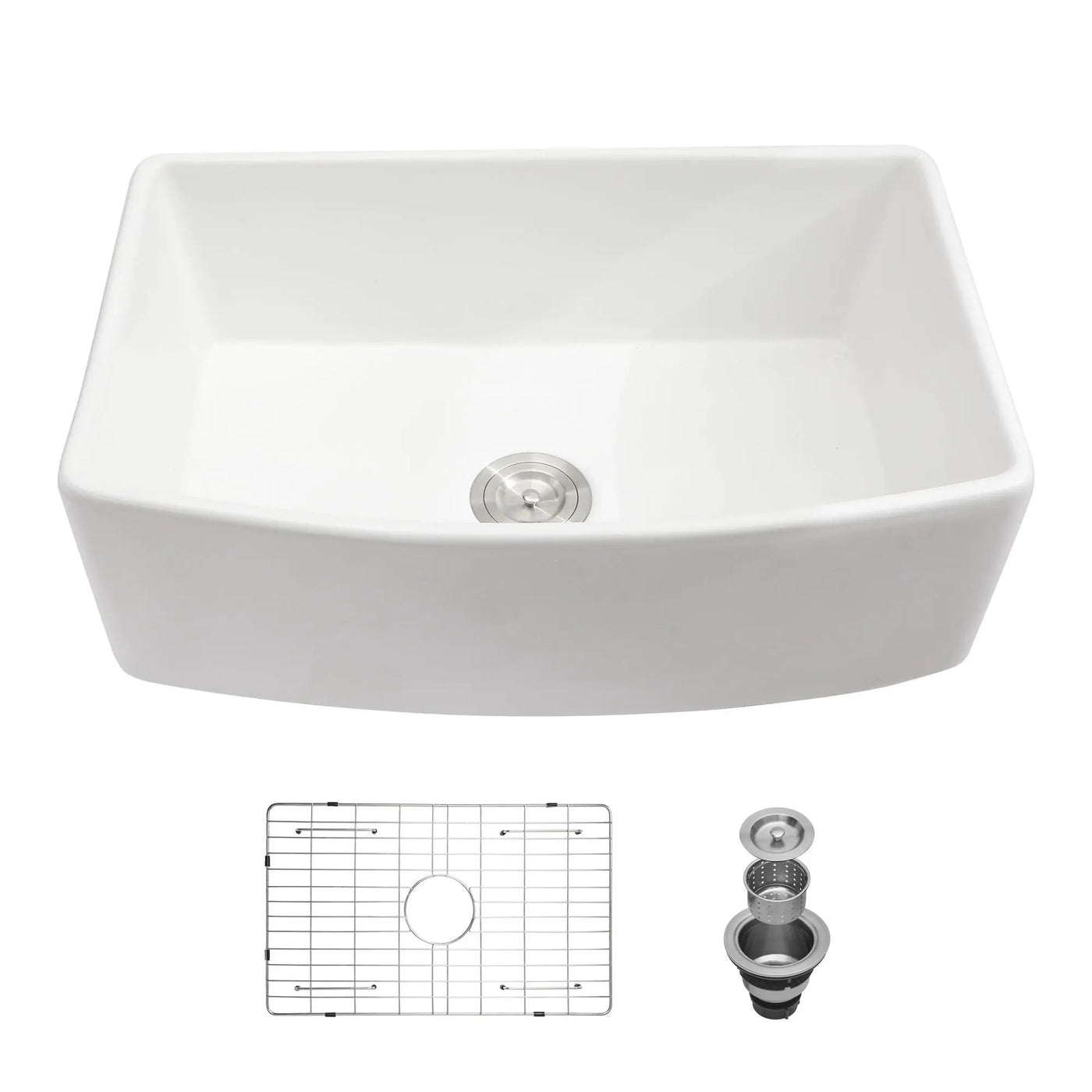 Ceramic Farmhouse Sink, Apron Front Single Bowl With Arch Edge by HouseOfZazla