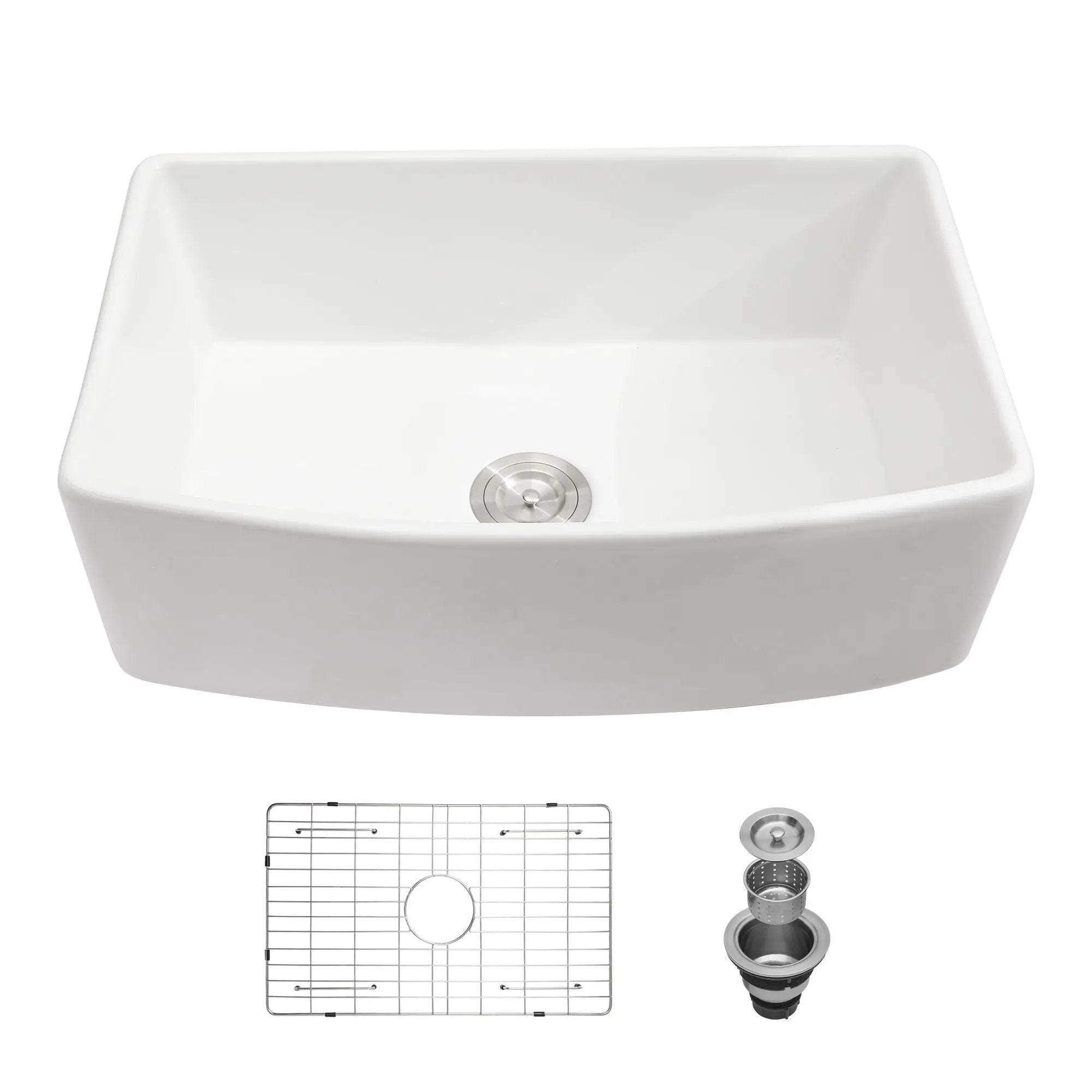 Ceramic Farmhouse Sink, Apron Front Single Bowl With Arch Edge by HouseOfZazla
