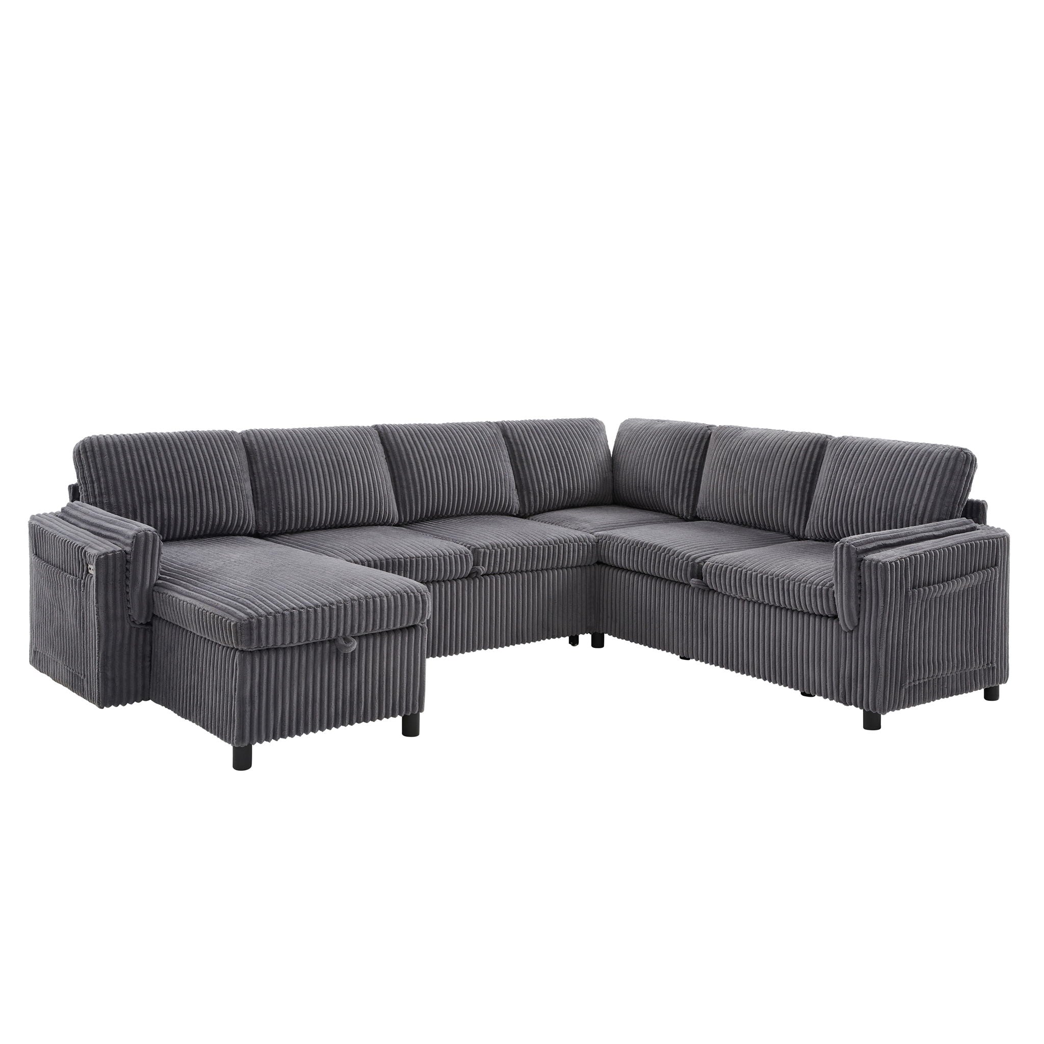 Convertible U-Shaped Sectional Sofa Bed With USB Ports And Storage by HouseOfZazla