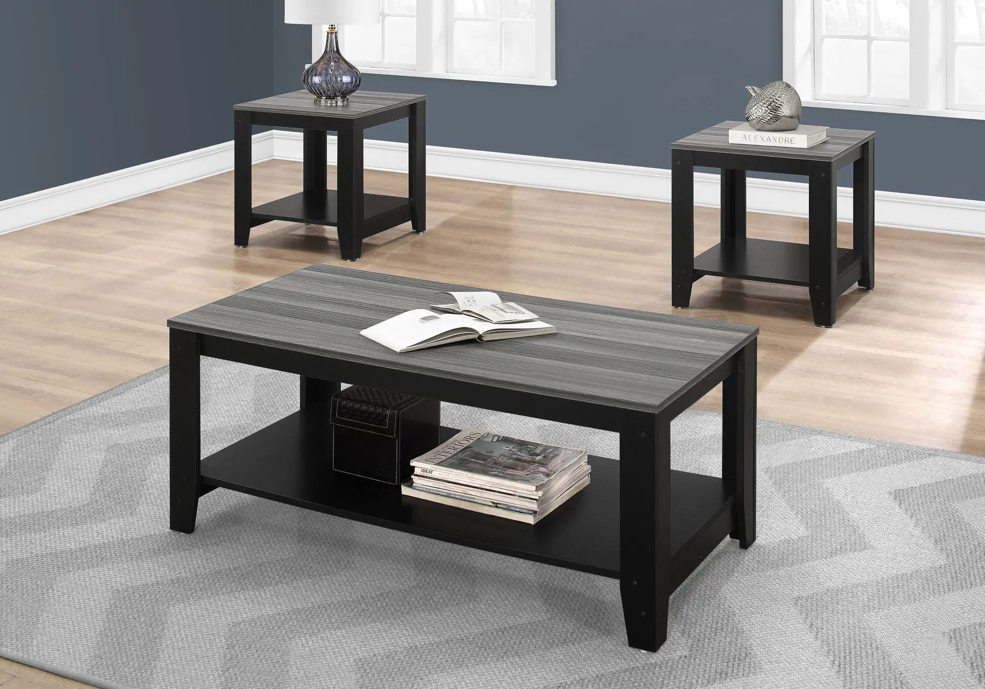 Table Set, Coffee, End, Side, Accent For Living Room Transitional (Set of 3) - Black by HouseOfZazla