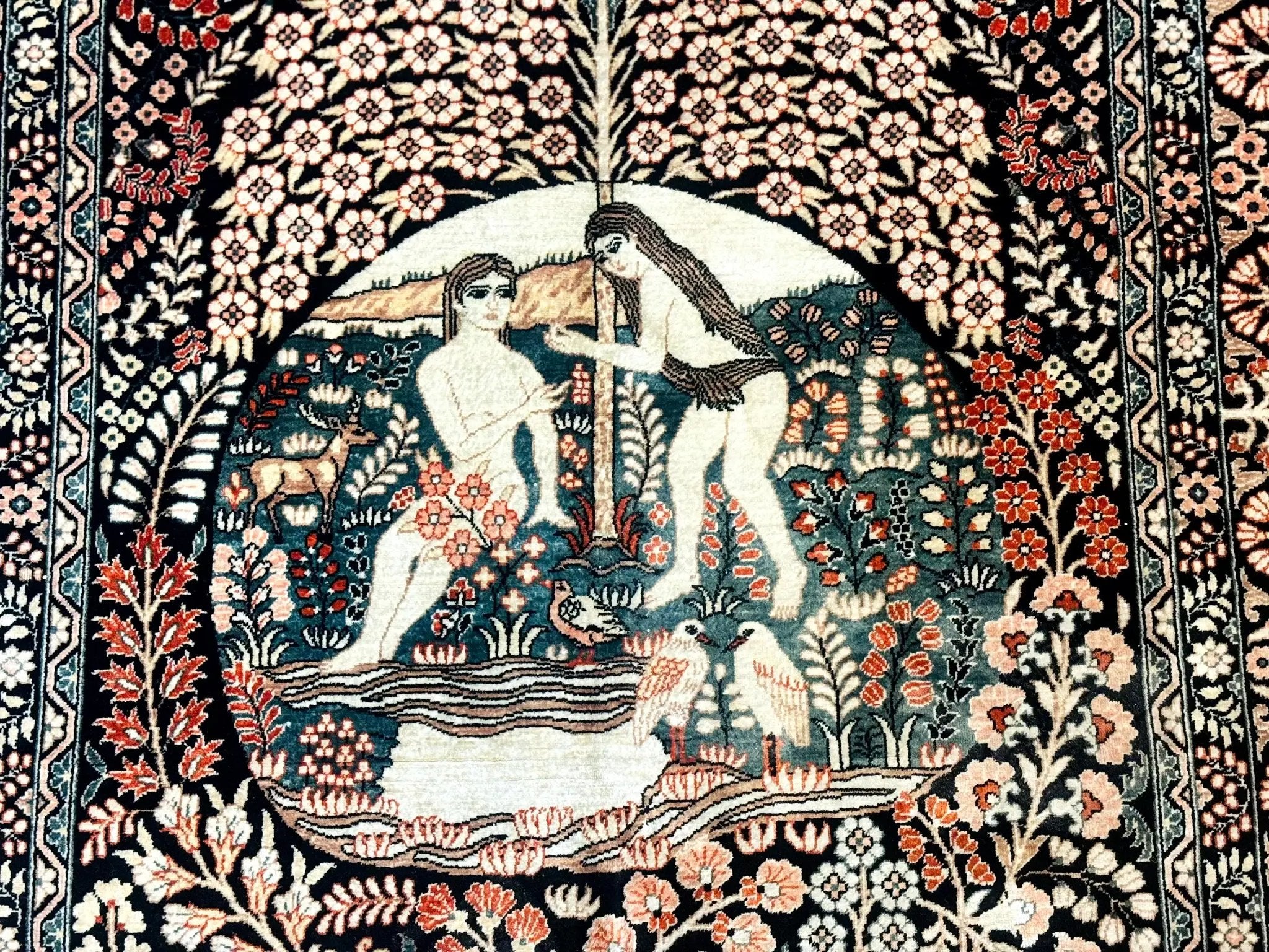 Stunning Sino Persian Pictorial Rug 2.7 x 4, Garden of Eden Adam & Eve Tree of Life Design, Extremely Fine 580 KPSI, Masterpiece by Jewel Rugs