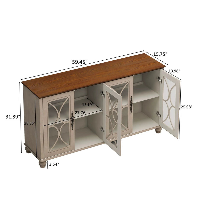Elegant 4 Door Cabinet With Tempered Glass Doors by Unique Piece Furniture