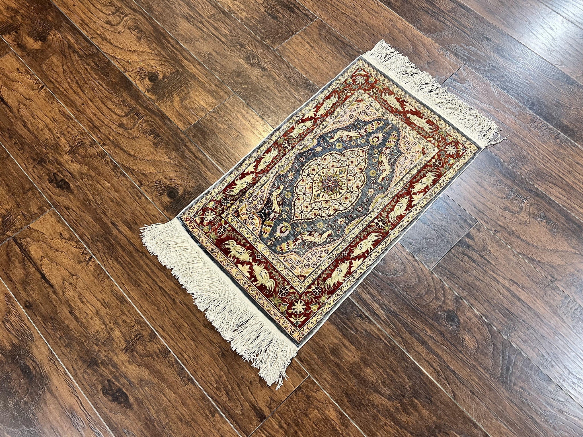 Silk Turkish Hereke Rug 2x3, Peacocks Birds, Signature from Master Weaver, Super Finely Hand Knotted 550 KPSI, Animal Pictorials by Jewel Rugs