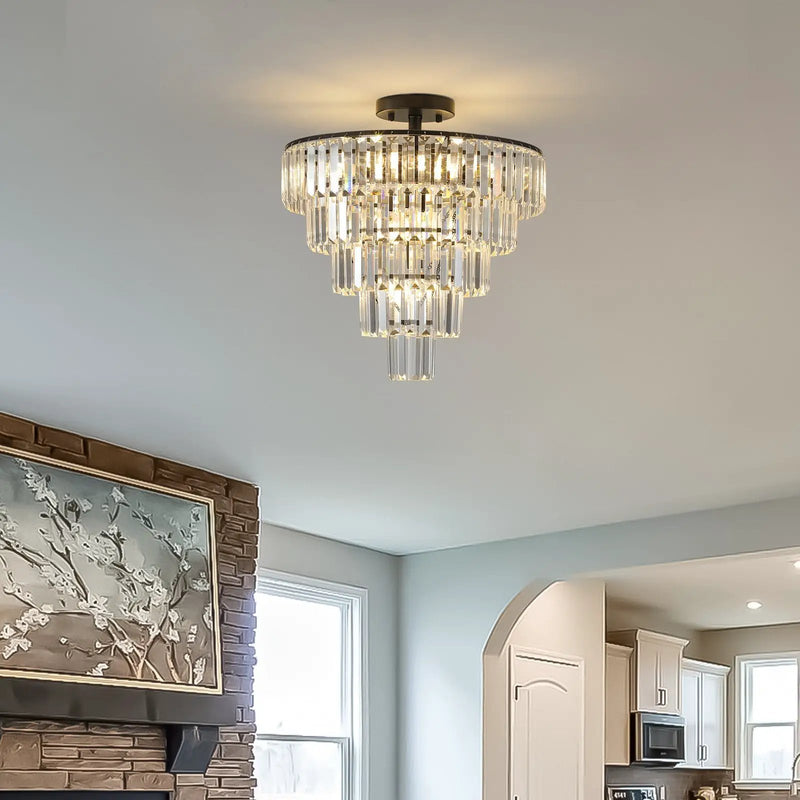 20' Black Crystal Chandelier Ceiling Light, Modern Luxury 10-Light Flush Mount by HouseOfZazla