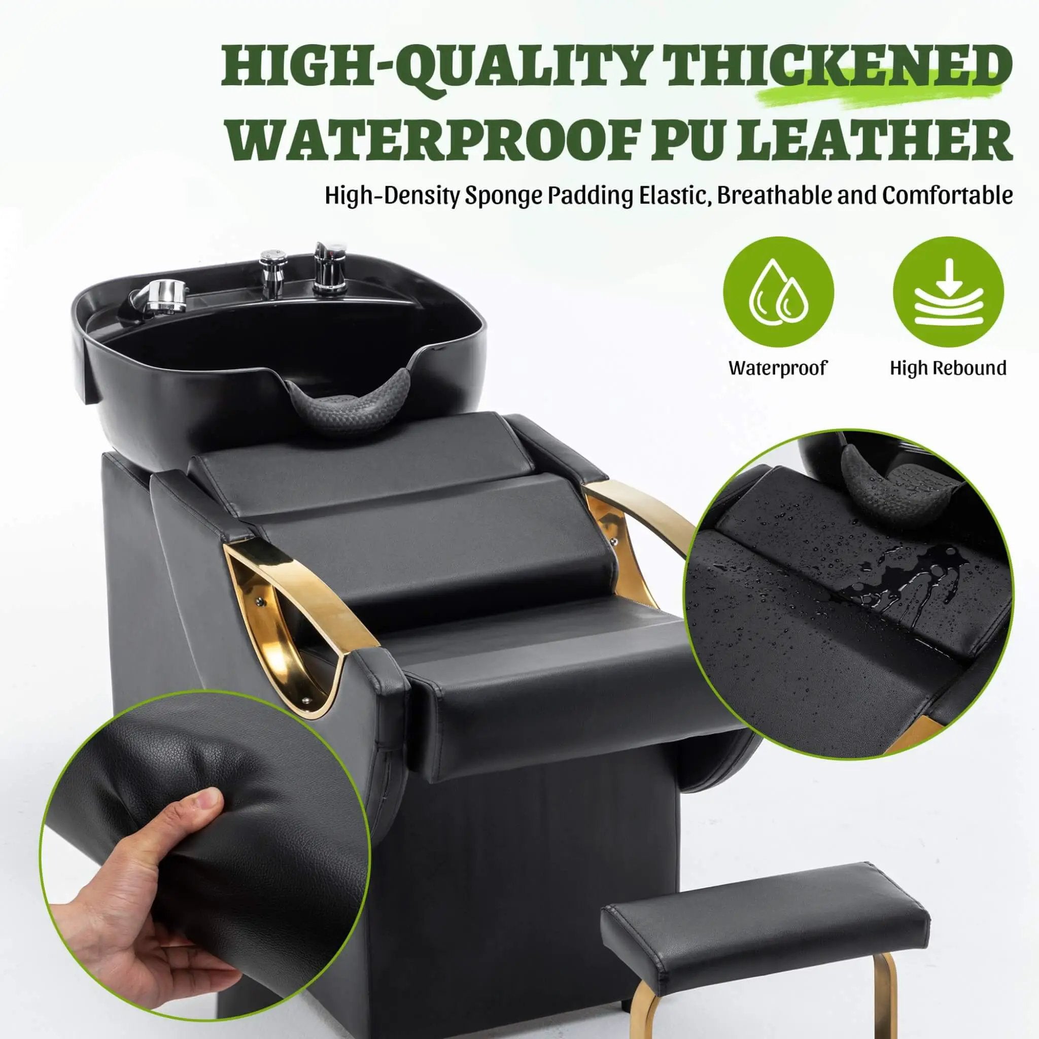 Commercial Black And Gold Shampoo Bowl Chair Set With Footrest (SAK43716) by SAKSBY WHOLESALE