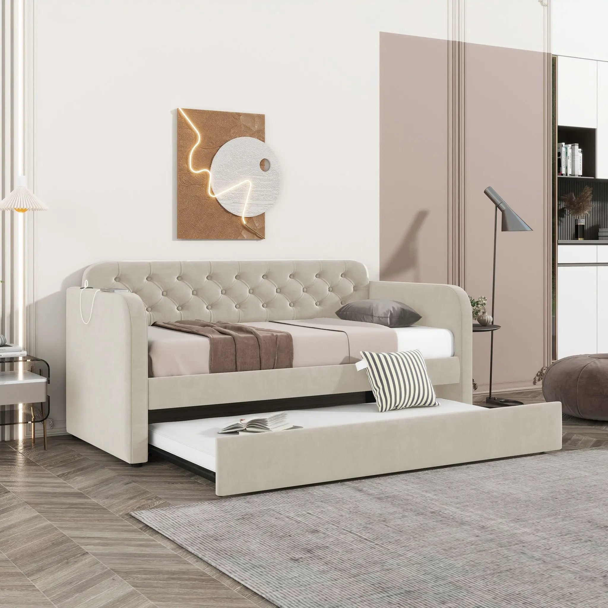 Upholstered Daybed With Trundle And USB Charging Design by Unique Piece Furniture