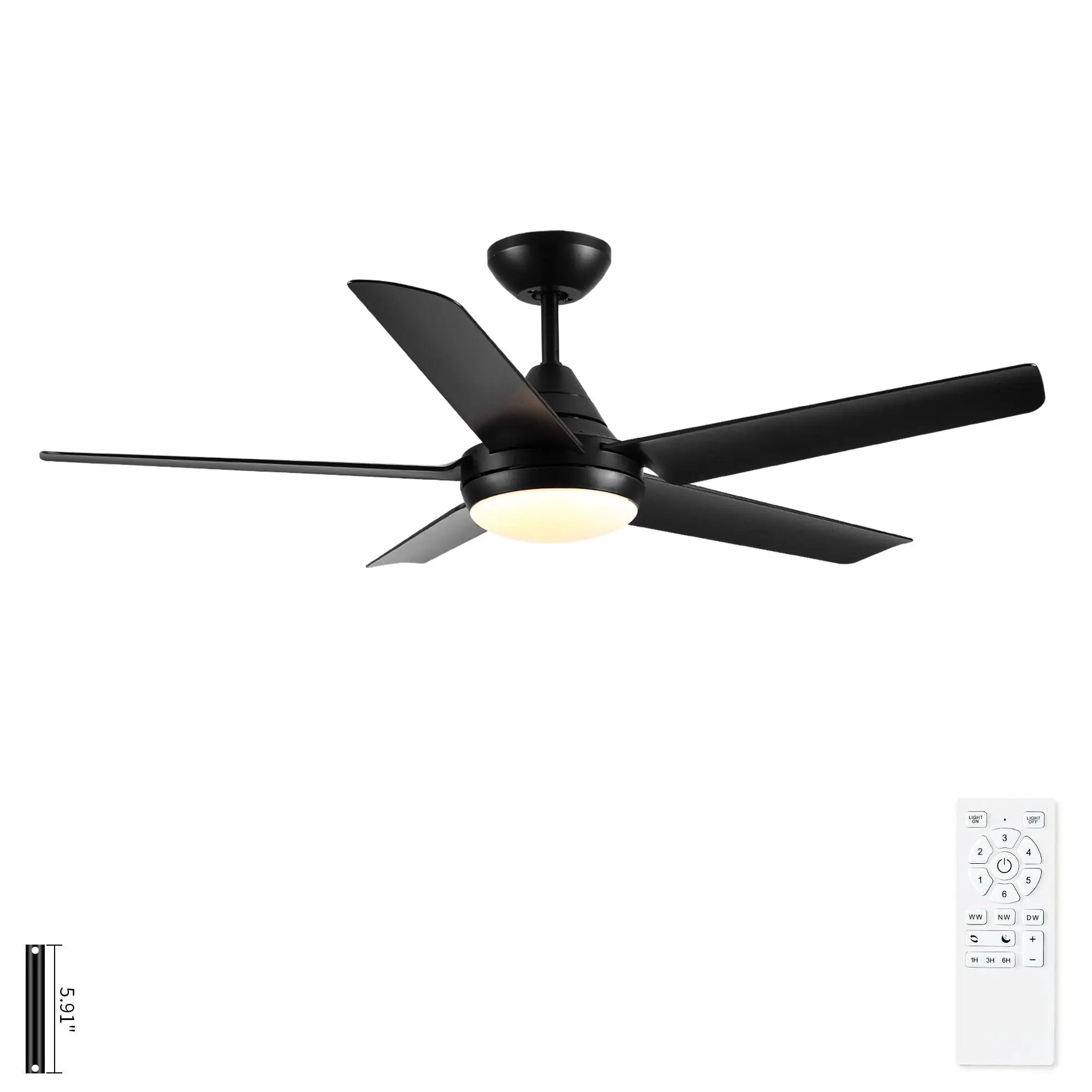 Ceiling Fan With Lights And Remote Control, Reversible DC Motor, 6 Speeds, 3 Cct Dimmable LED, Quiet Timer For Indoor - Black by HouseOfZazla