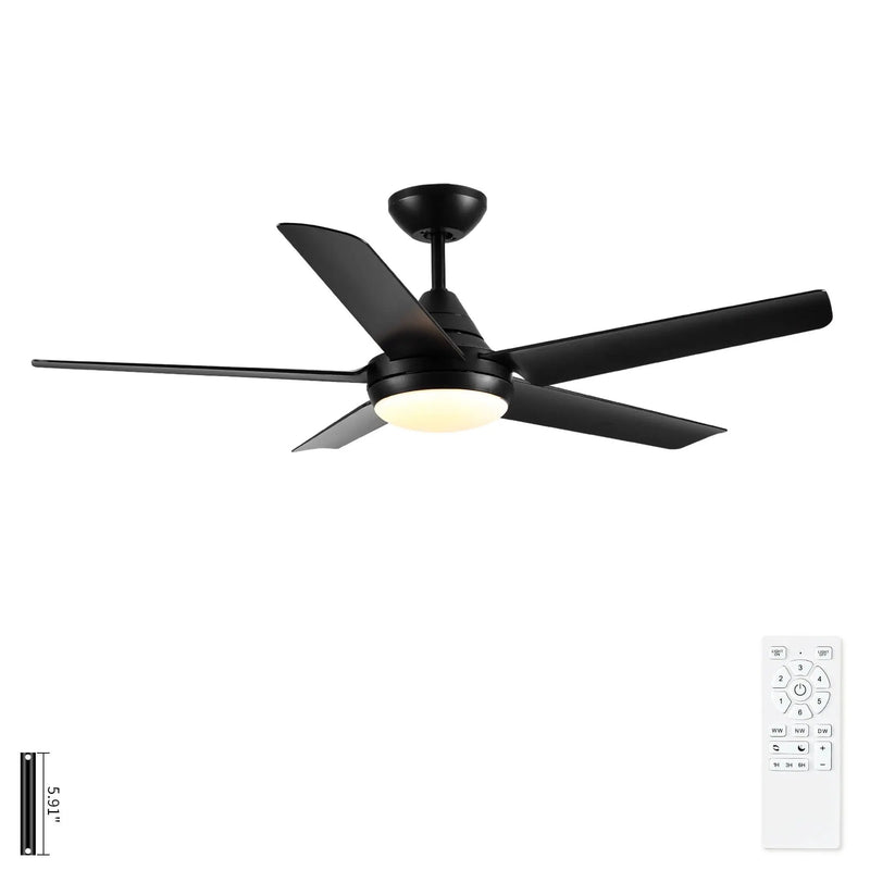 Ceiling Fan With Lights And Remote Control, Reversible DC Motor, 6 Speeds, 3 Cct Dimmable LED, Quiet Timer For Indoor - Black by HouseOfZazla