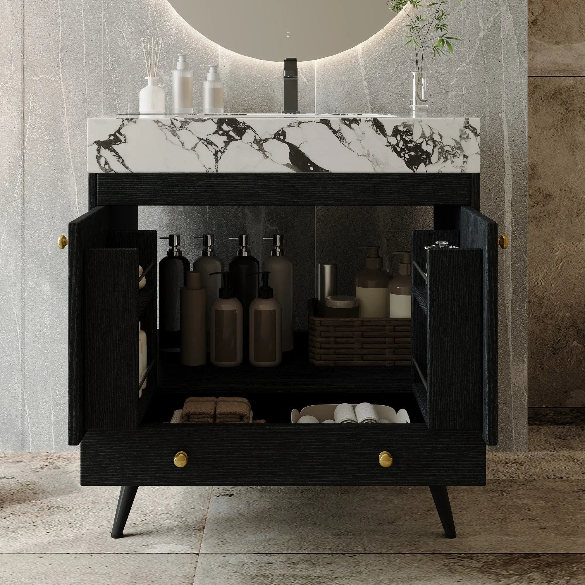 Contemporary Free-standing Bathroom Vanity with Faux Marble Top by HouseOfZazla
