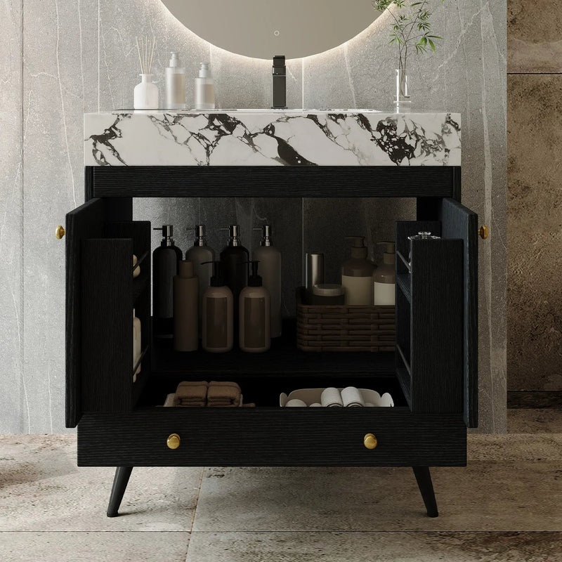 Contemporary Free-standing Bathroom Vanity with Faux Marble Top by HouseOfZazla