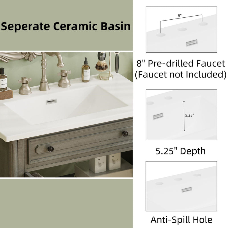 Vintage Bathroom Vanity With Sink, Rustic Cabinet With Soft Close Doors by HouseOfZazla