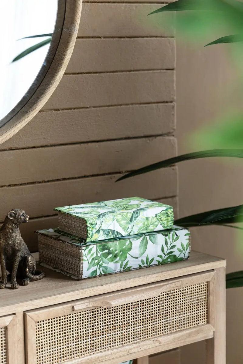 Botanical And Book Boxes (Set of 2) - White / Green by HouseOfZazla