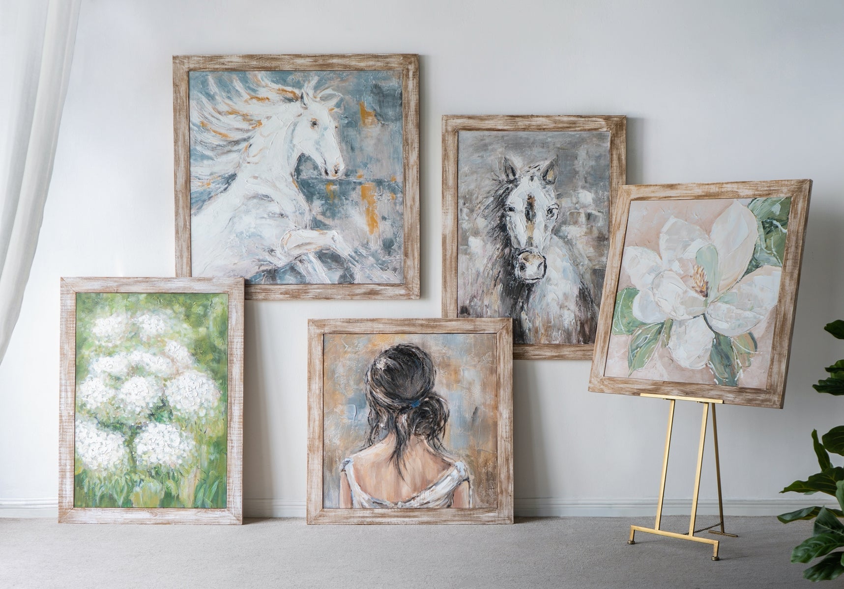 35.4x47.2x1.2" Hand-Painted White Horse Artwork by HouseOfZazla