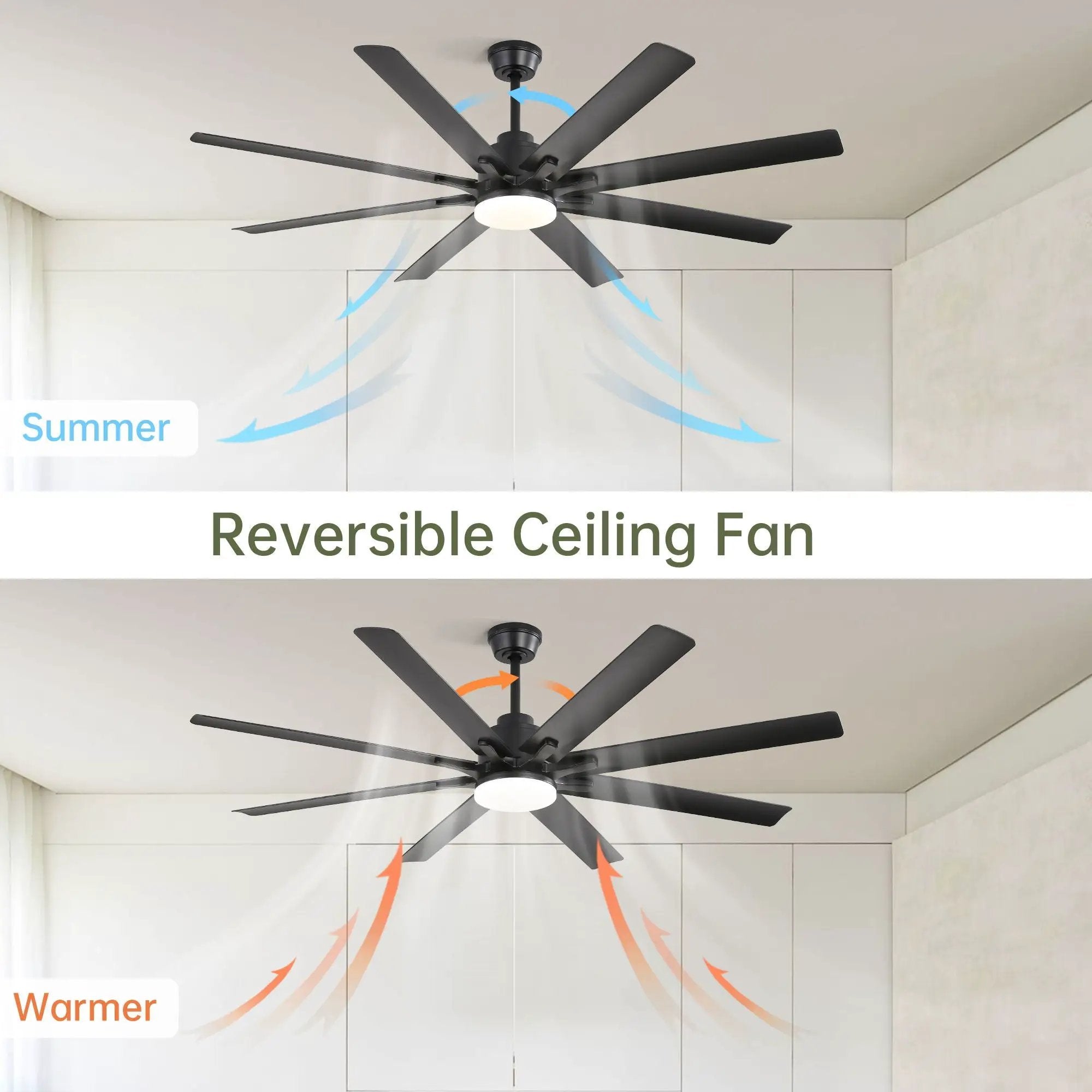 Ceiling Fan With Dimmable LED Light, 8 Blades, Smart Remote Control, Reversible DC Motor For Home Office And Living Spaces - Matte Black by Unique Piece Furniture