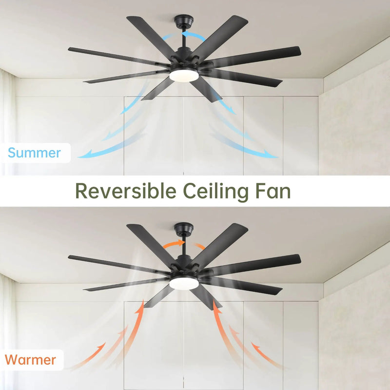 Ceiling Fan With Dimmable LED Light, 8 Blades, Smart Remote Control, Reversible DC Motor For Home Office And Living Spaces - Matte Black by Unique Piece Furniture