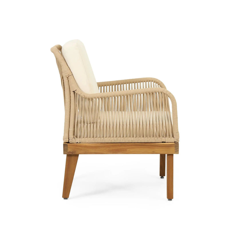 Hueber Outdoor And Rope 4 Seater Chat Set With Cushions - Teak by HouseOfZazla