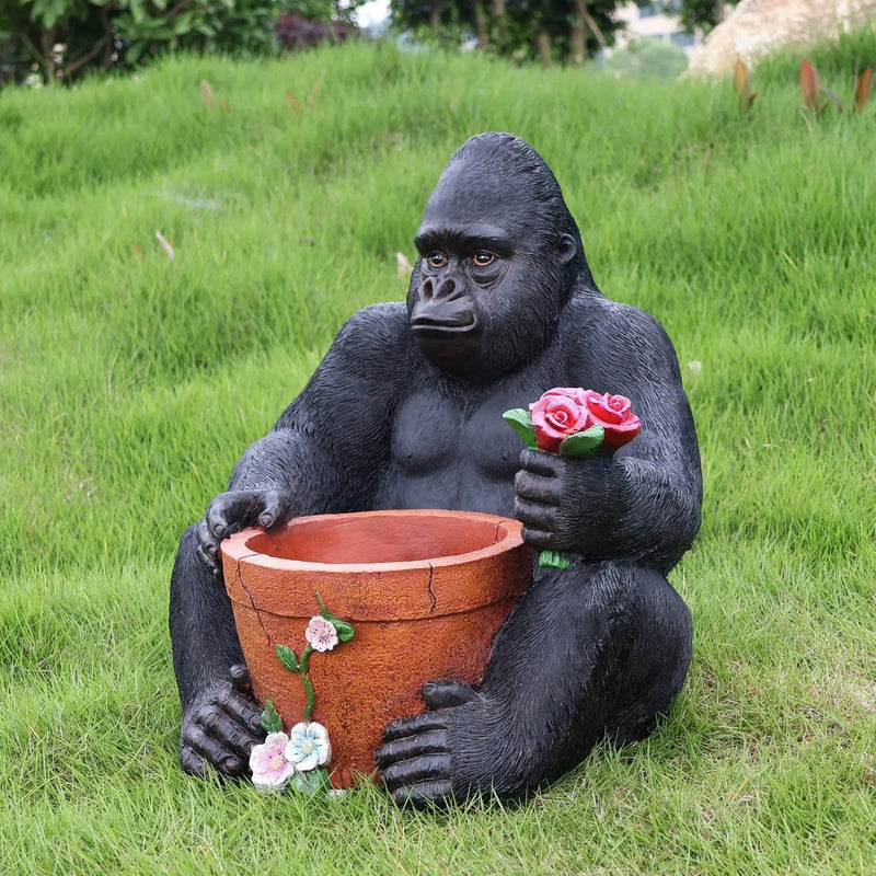 Outdoor Garden Sculpture Chimpanzees Flower Pot Planter by HouseOfZazla