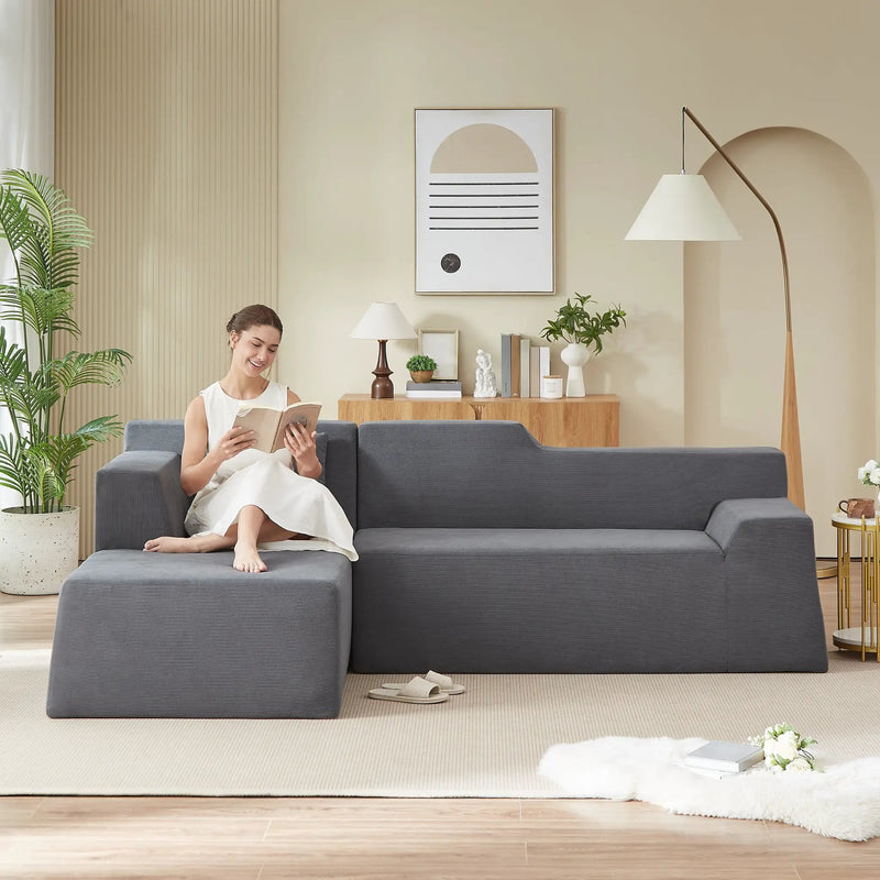 Modern Minimalist L-Shaped Corduroy High Back Sofa by HouseOfZazla