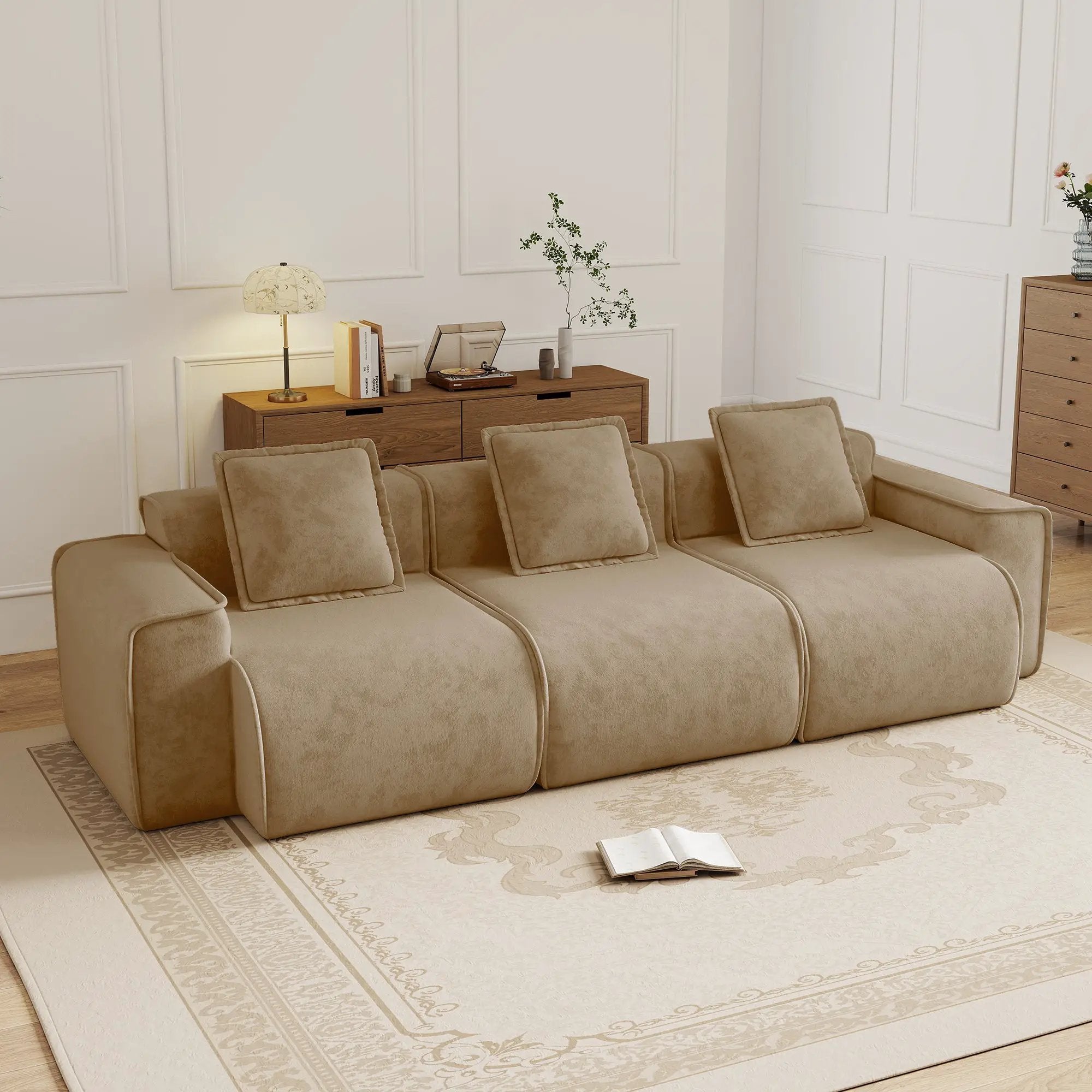 Deep Seat Modular 3 Seat Boneless Sofa with French Edge Piping by HouseOfZazla