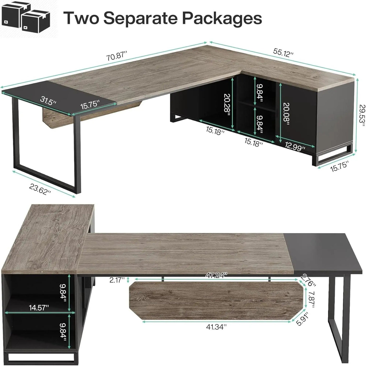 L-Shaped Executive Desk With File Cabinet, Computer Workstation With Storage by HouseOfZazla