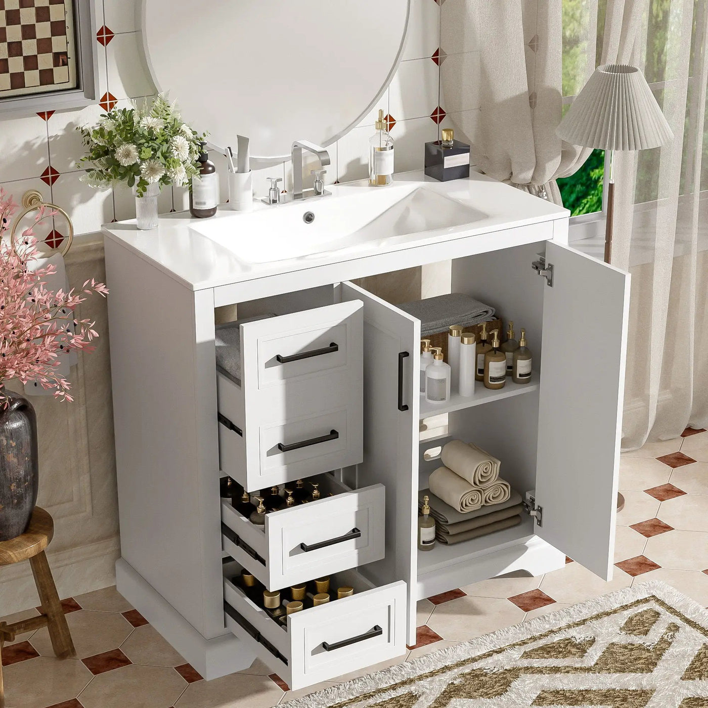 Bathroom Vanity With Sink, Soft Close Doors, Adjustable Shelf & 3 Drawers by Unique Piece Furniture