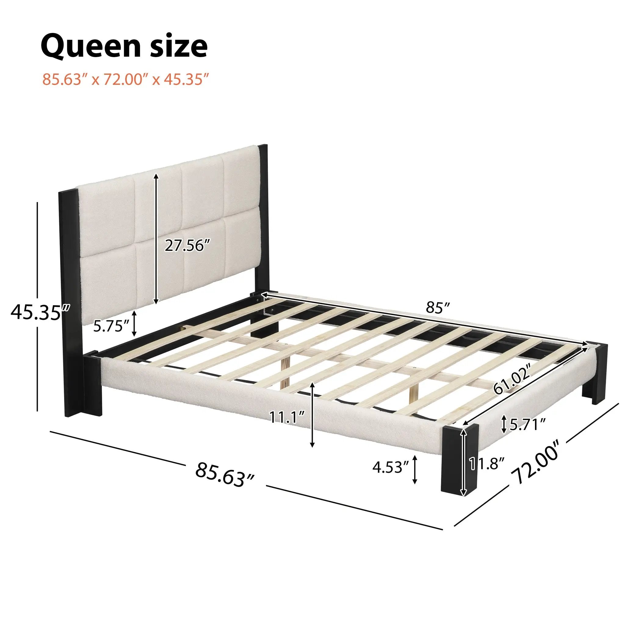 Boucle Queen Bed Frame With Square-Stitched Headboard by HouseOfZazla
