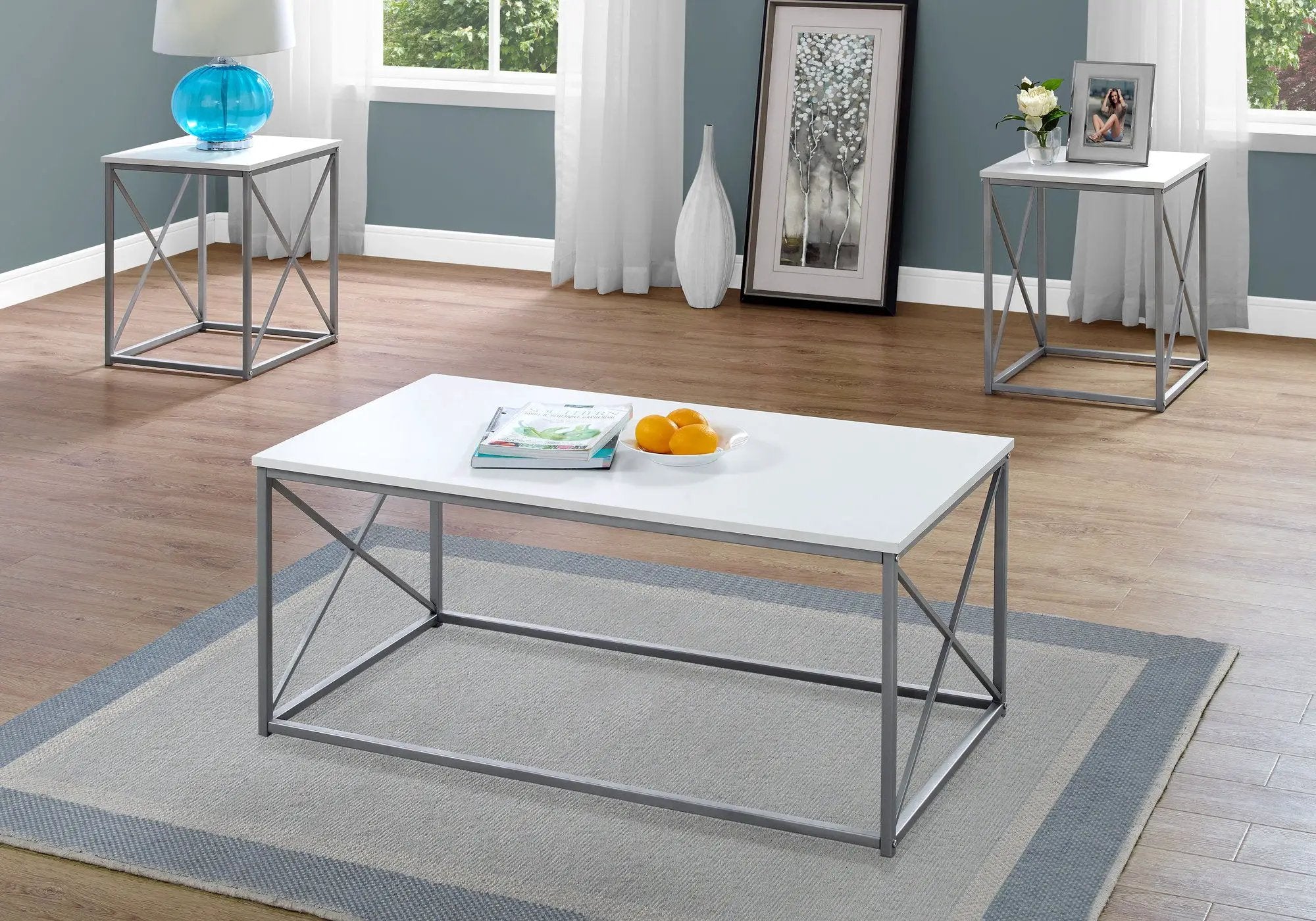 Table Set, Coffee, End, Side, Accent, Living Room, Contemporary, Modern (Set of 3) - White by Unique Piece Furniture