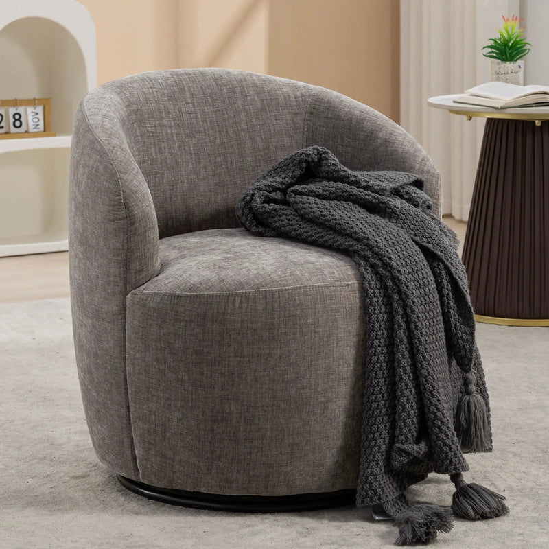 Fabric Swivel Accent Armchair Barrel Chair With Powder Coating Metal Ring by HouseOfZazla