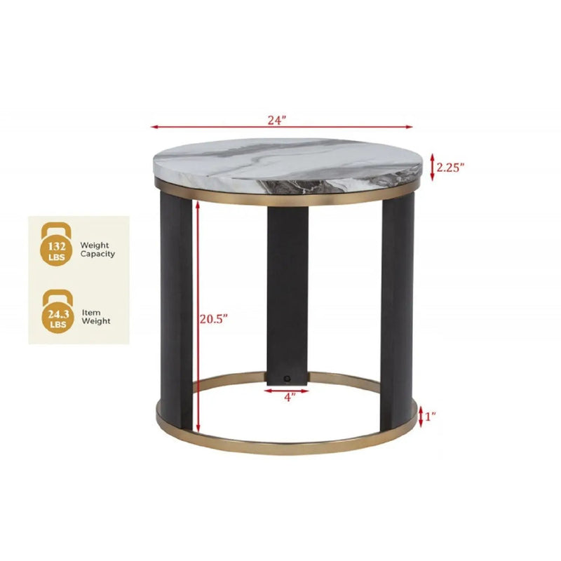 Round End Table For Living Room - Gold / Brown by HouseOfZazla