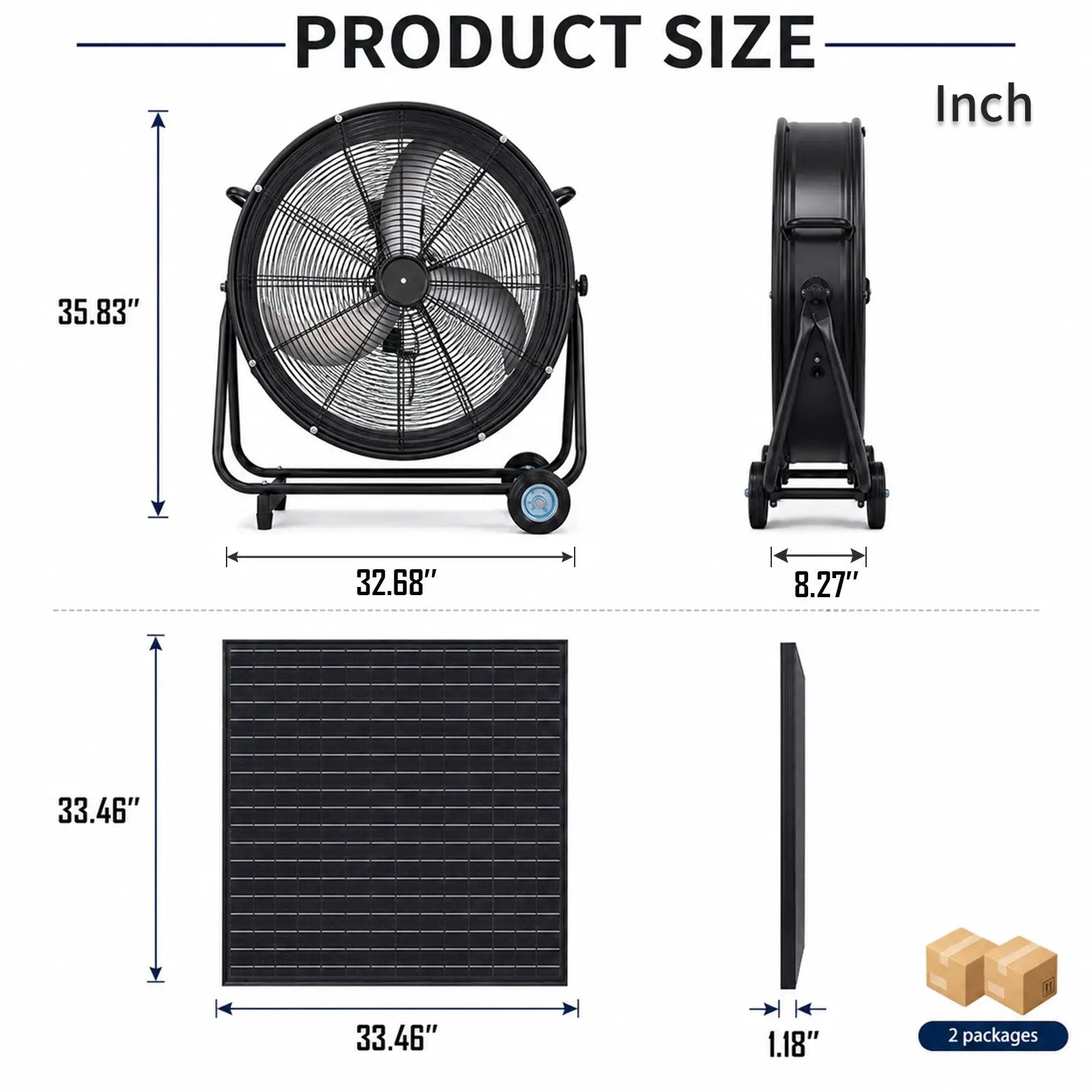 30" Wheeled Solar Fan with 140W Adjustable Monocrystalline Solar Panel by HouseOfZazla