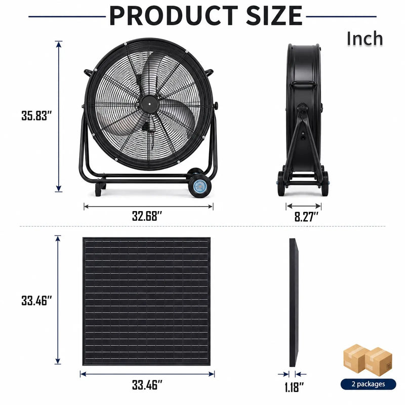 30" Wheeled Solar Fan with 140W Adjustable Monocrystalline Solar Panel by HouseOfZazla