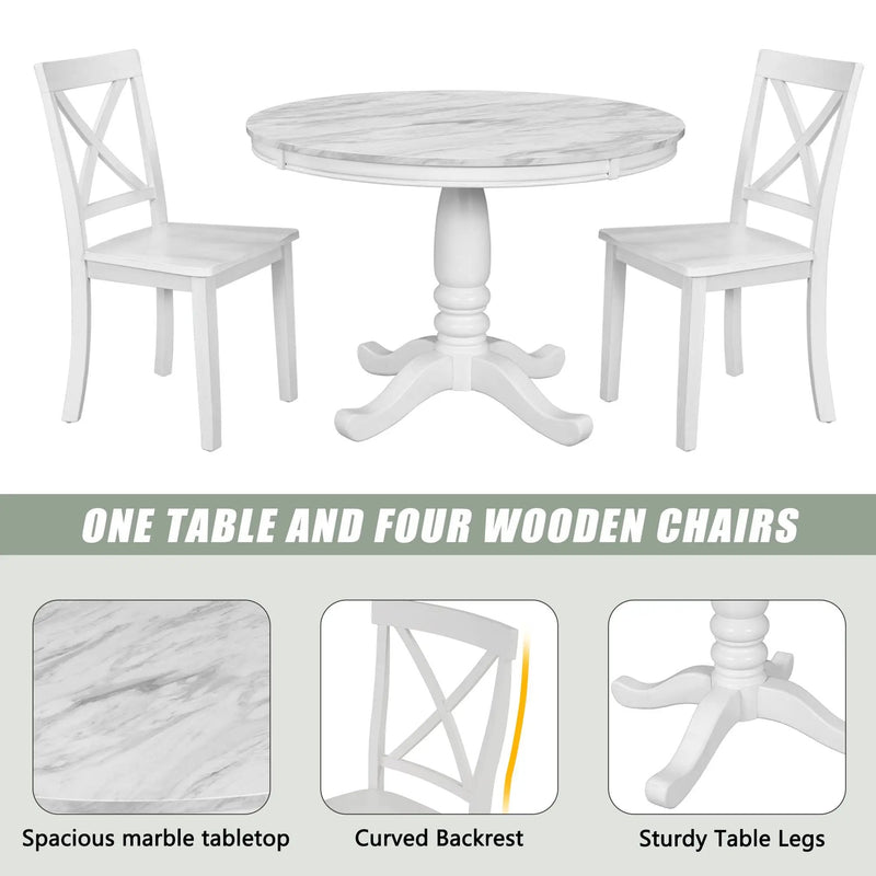 5 Pieces Dining Table And Chairs Set For 4 Persons, Kitchen Room Solid Wood Table With 4 Chairs by Unique Piece Furniture