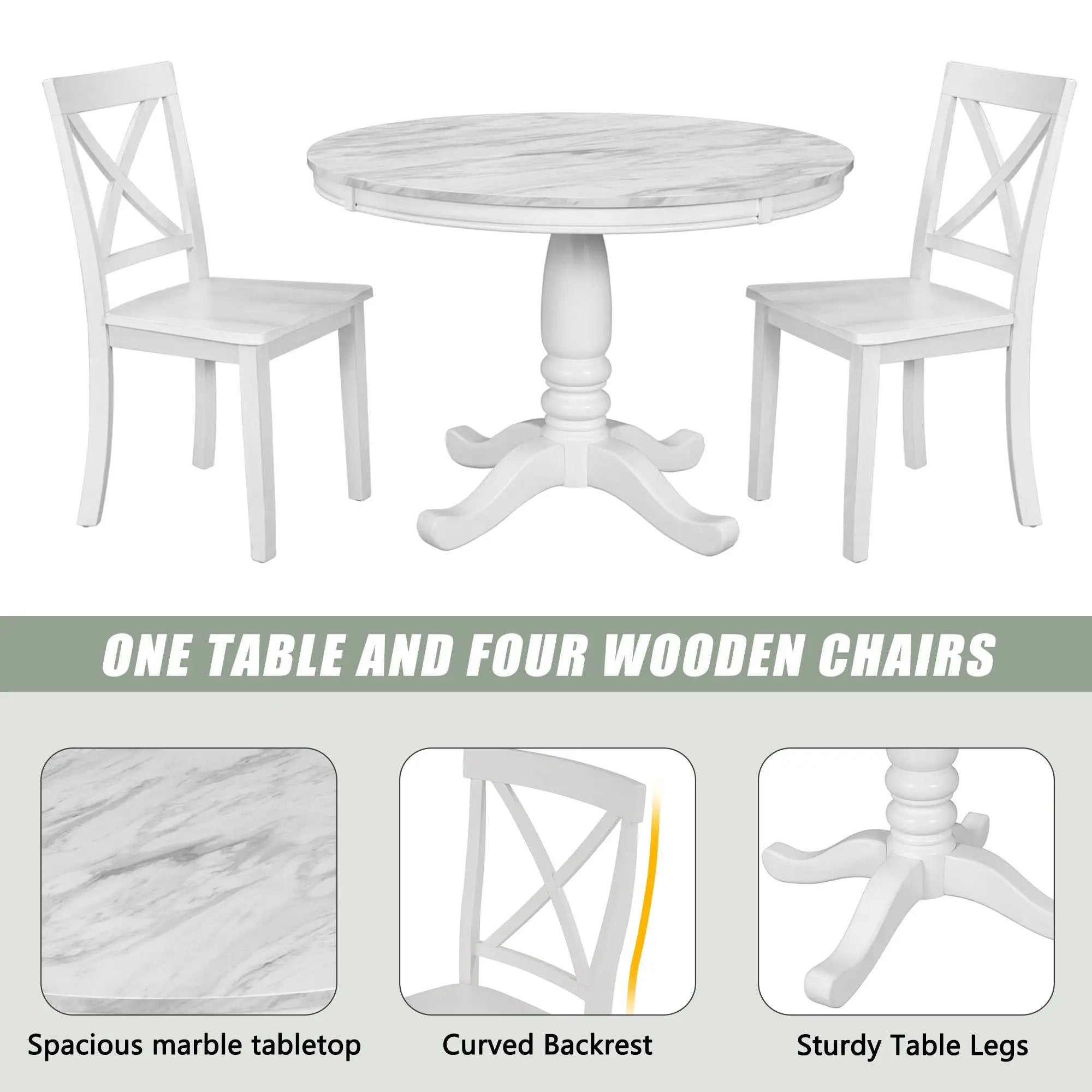 5 Pieces Dining Table And Chairs Set For 4 Persons, Kitchen Room Solid Wood Table With 4 Chairs by HouseOfZazla