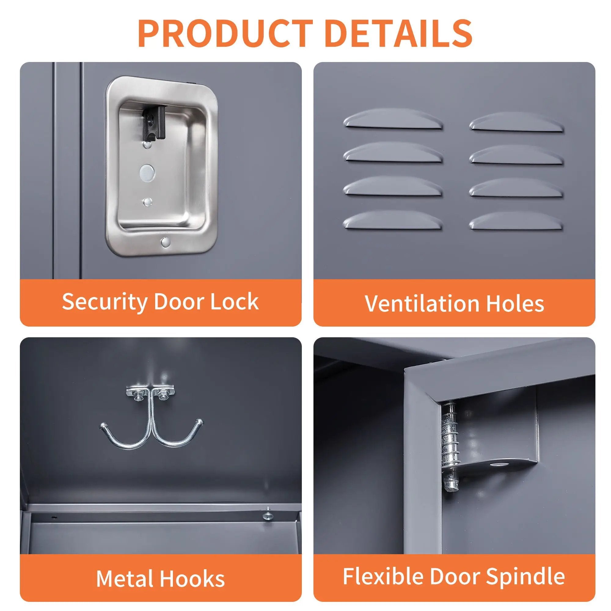 3 Door Lockers With Lock For Home, Gym, Office, School, And Garage - Gray by Unique Piece Furniture