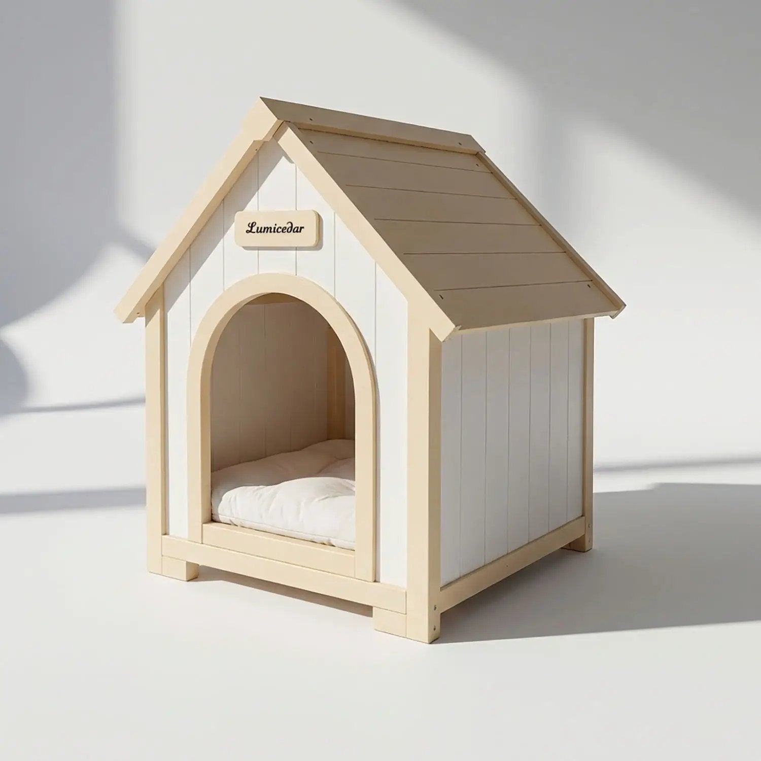 Indoor Dog House With Cushion Pet House For Small Dogs & Cats - Creamy White / Light Yellow by HouseOfZazla