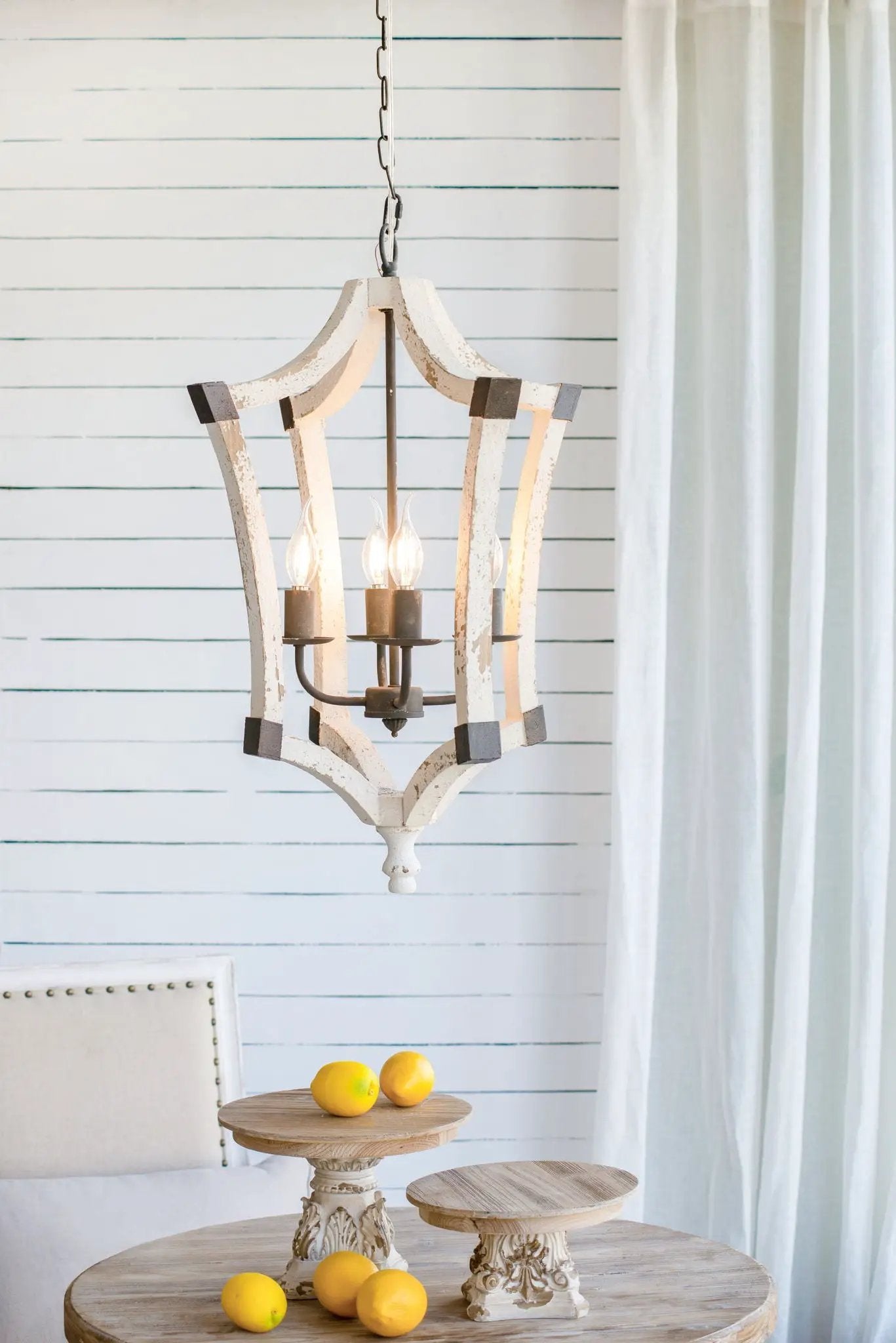 4 Light Chandelier, Hanging Light Fixture With Adjustable Chain For Kitchen, Bulb Not Included - Cream by Unique Piece Furniture