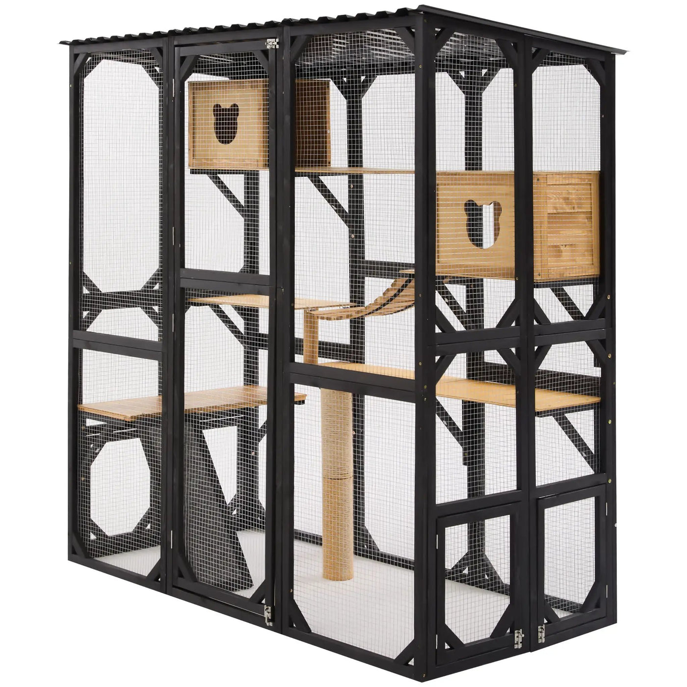 Outdoor Cat Enclosure With Sleeping Houses, Jumping Platforms, Scratching Post by HouseOfZazla