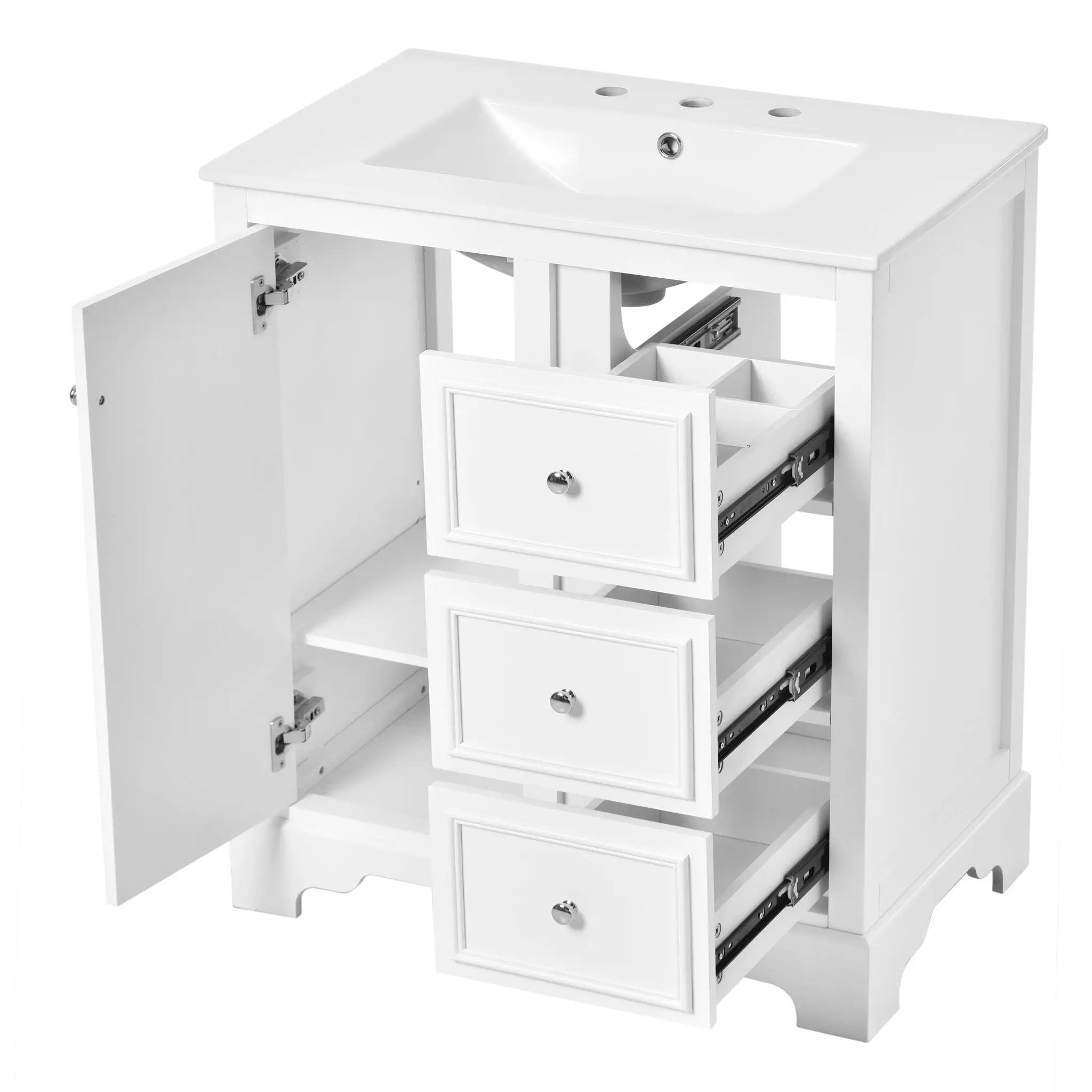 Bathroom Vanity With Sink, Modern Elegant Bathroom Storage Cabinet With 3 Drawers And Adjustable Shelves, Freestanding Vanity Set With Mirror Cabinet, Single Sink Bathroom Vanity by HouseOfZazla