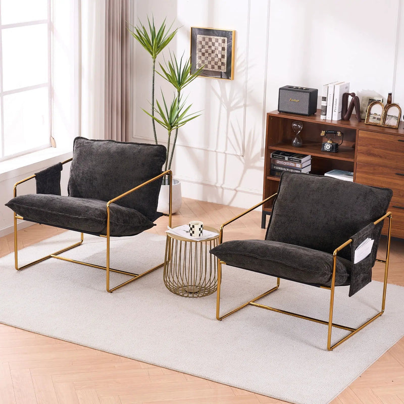 Upholstered Hanging Armchair With Arm Pocketsmetal Frame (Set of 2), Plated Craftsmanship, Crushed Foam Cushions And Skin-Friendly Woven Fabric For Living Room And Bedroom by HouseOfZazla