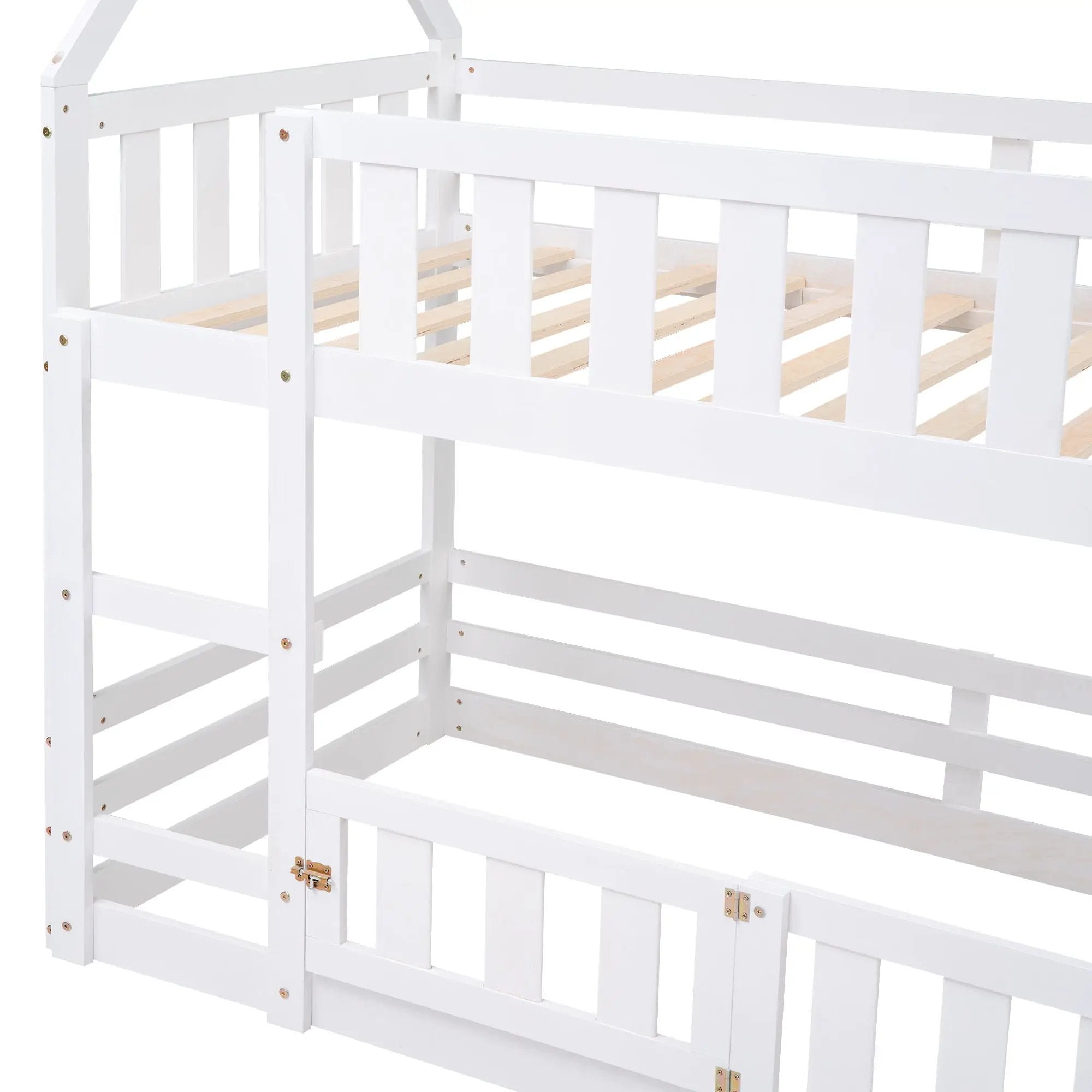 Twin Over Twin House Bunk Bed With Fence And Door by HouseOfZazla