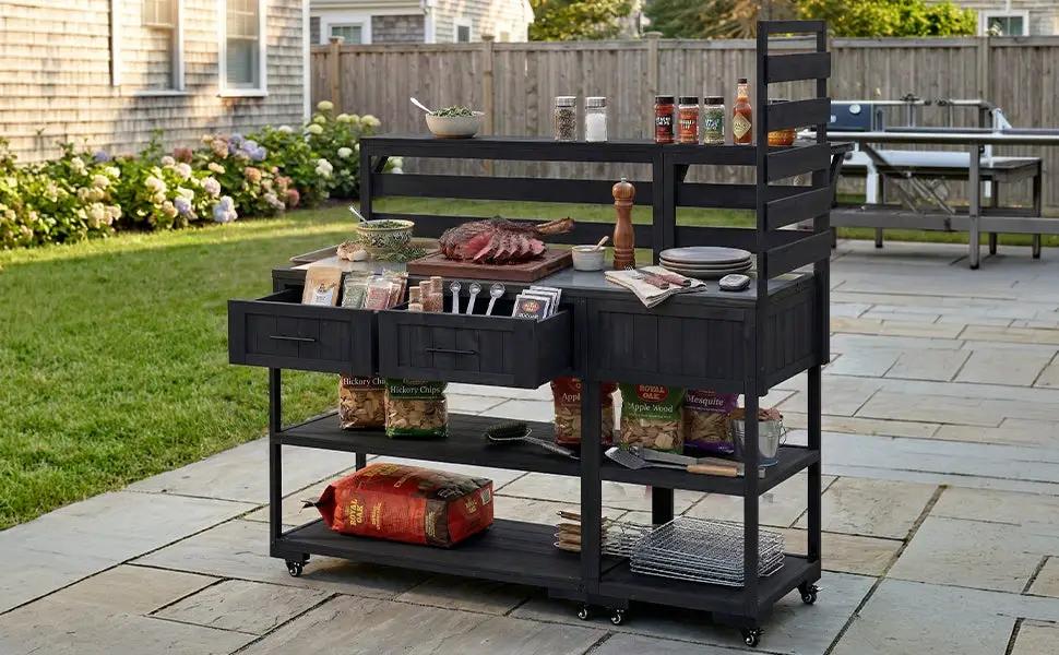 TOPMAX 62.3'' Patio Kitchen Island Solid Wood Kitchen Cart by HouseOfZazla