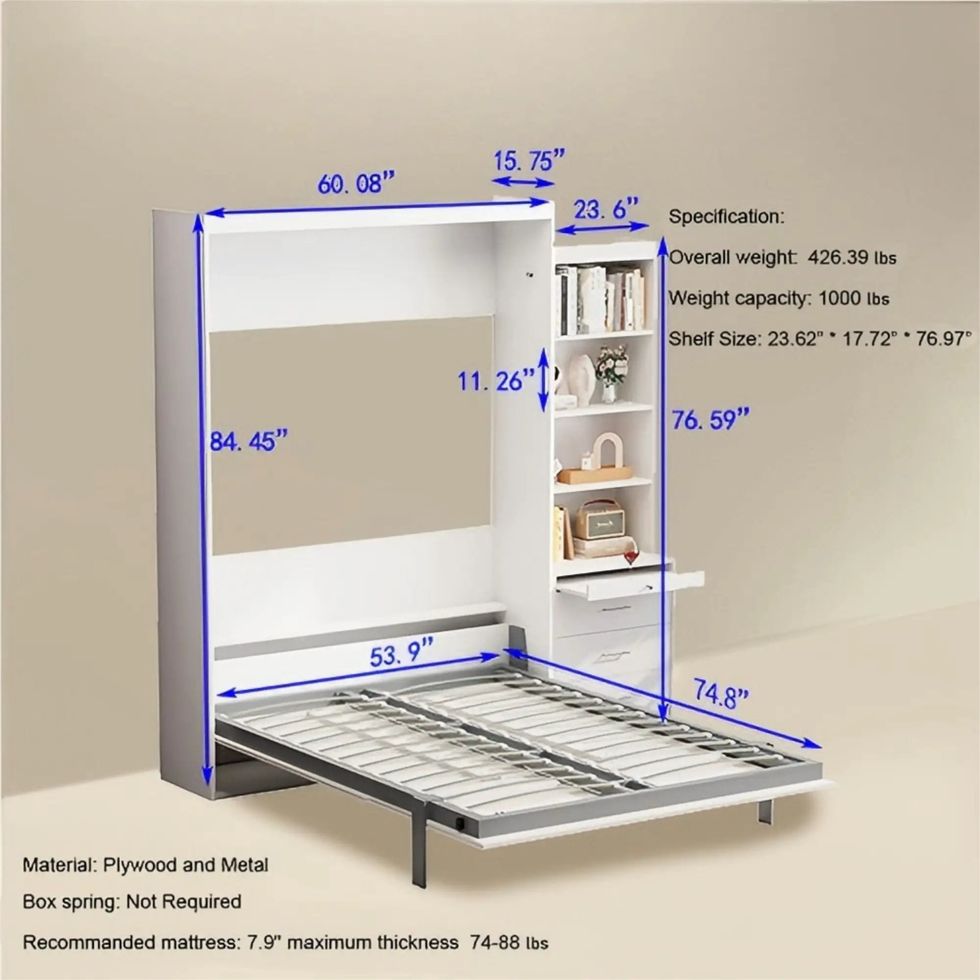 Morden Deisgn Vertical Murphy Bed With Shelf And Drawers For Bedroom Or Guestroom Wall Bed Space Saving Hidden Bed With New Style Gas Struts by HouseOfZazla
