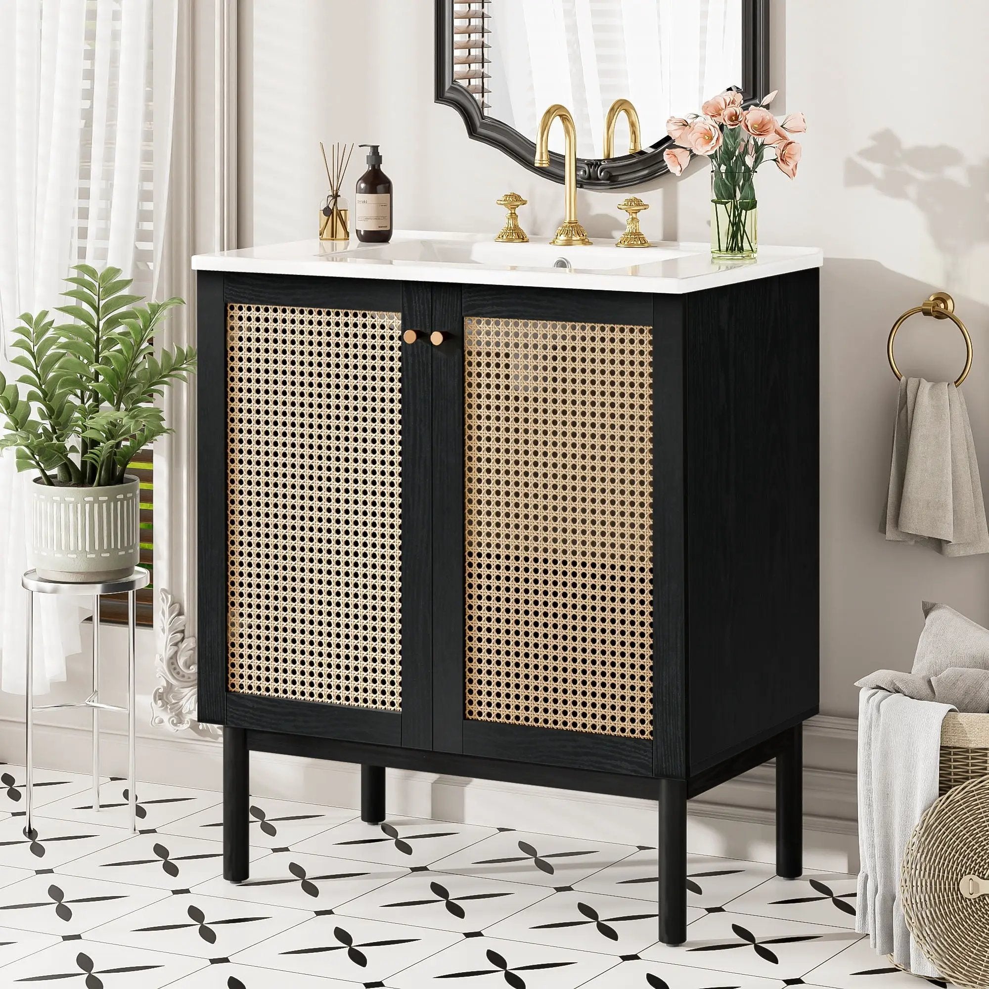 Bathroom Vanity With Soft Closing Mechanism - Black