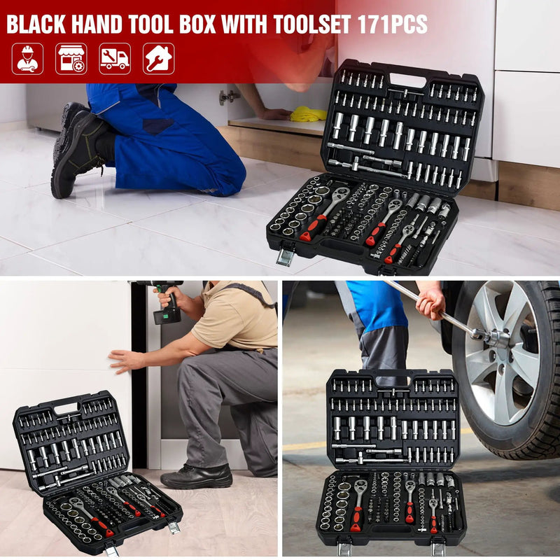 Tool Set Socket And Ratchet Wrench Toolbo 71 Pieces Toolbox Universal Home Car Repair Tool Set For Men Homeowners Diy Enthusiasts And Mechanics - Black by HouseOfZazla